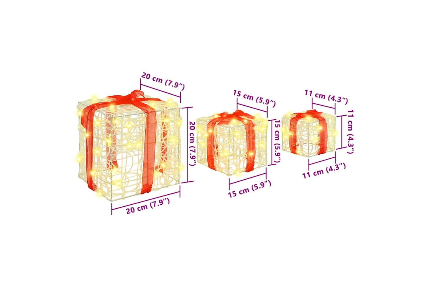 Vidaxl Gift Box With 60 Leds 3 Pcs Warm White 20 X 20 X 20 Cm Acrylic-8
