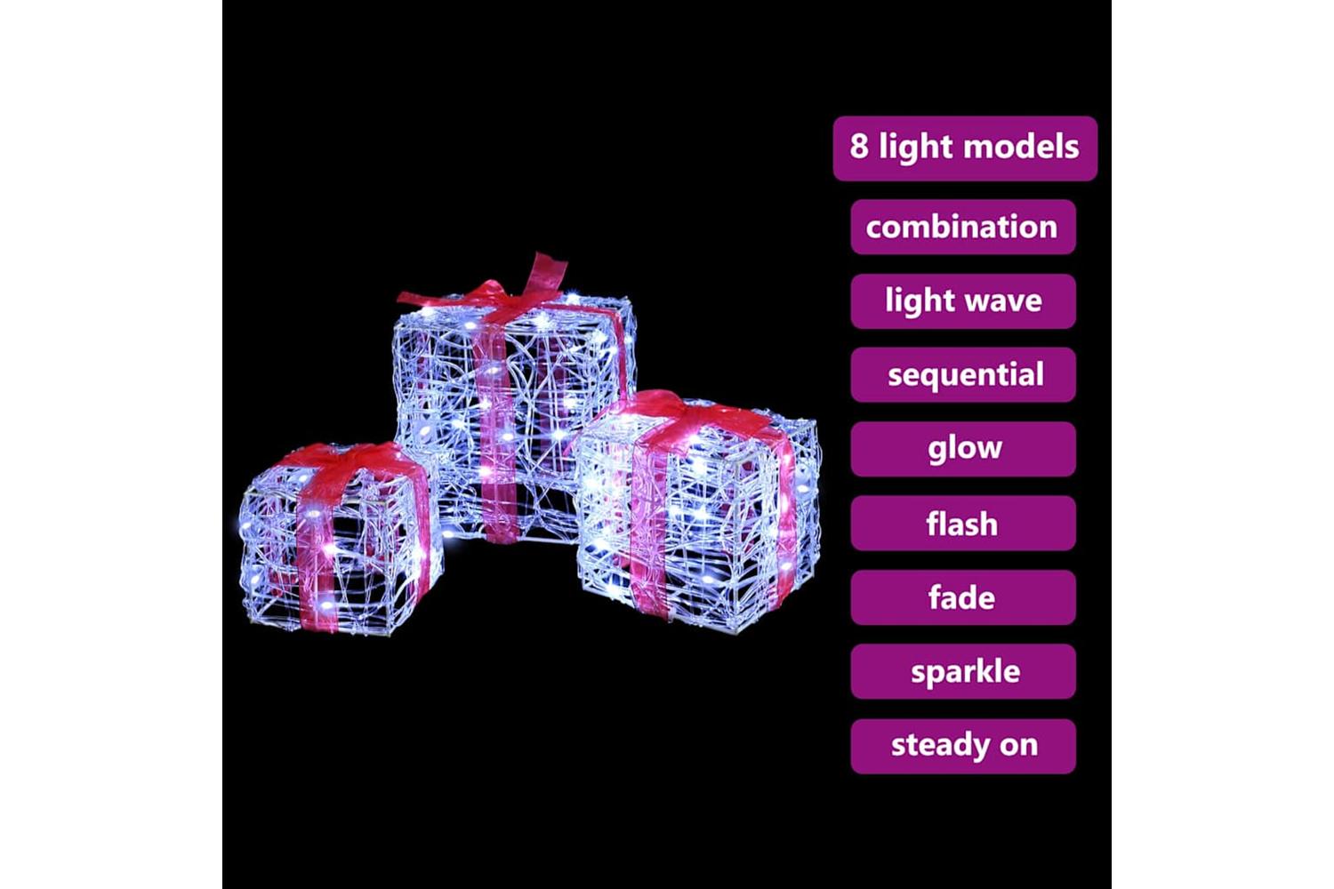 Vidaxl Gift Box With 60 Leds 3 Pcs Cold White 20 X 20 X 20 Cm Acrylic-7