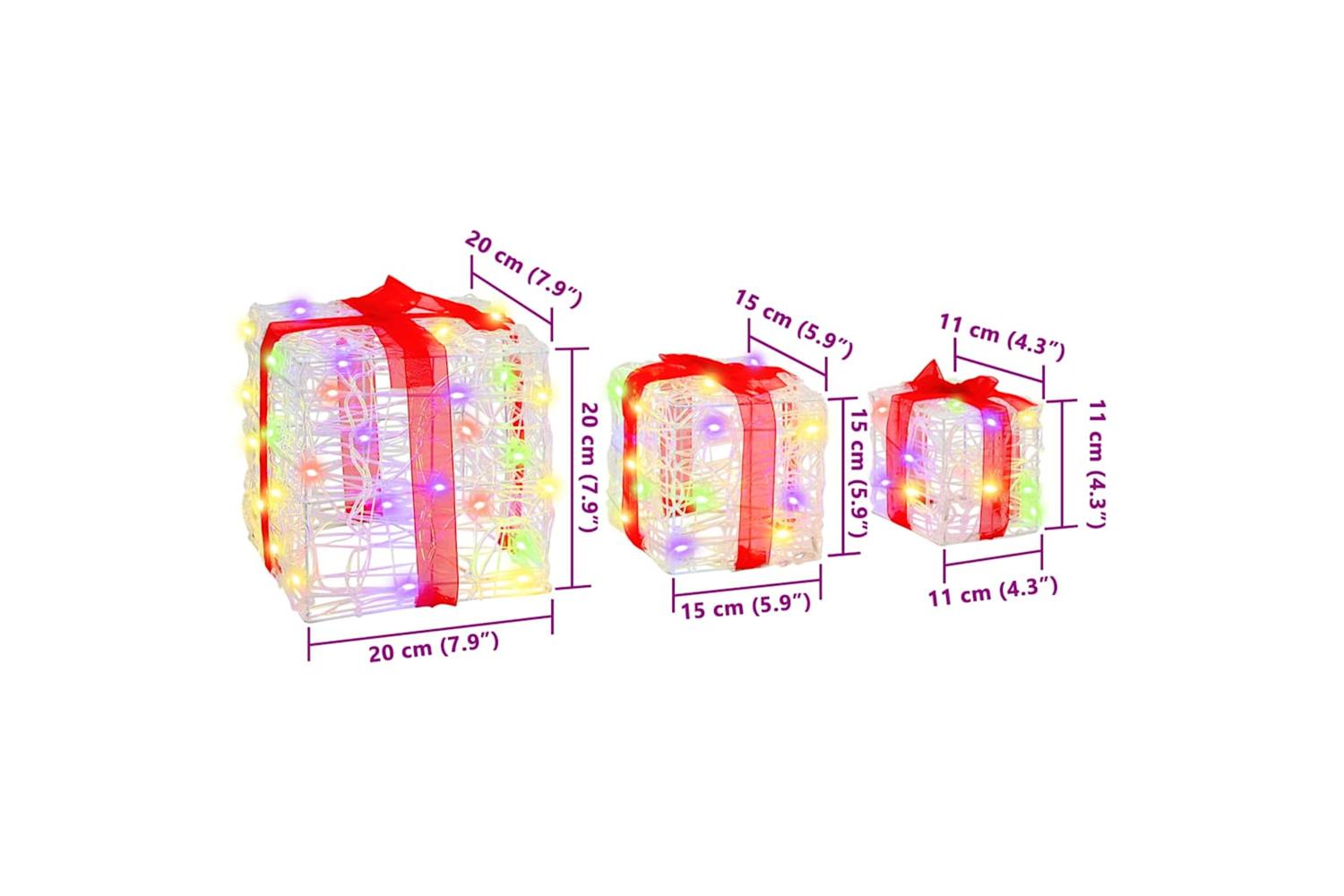 Vidaxl Gift Box With 60 Leds 3 Pcs Multicolour 20 X 20 X 20 Cm Acrylic-8