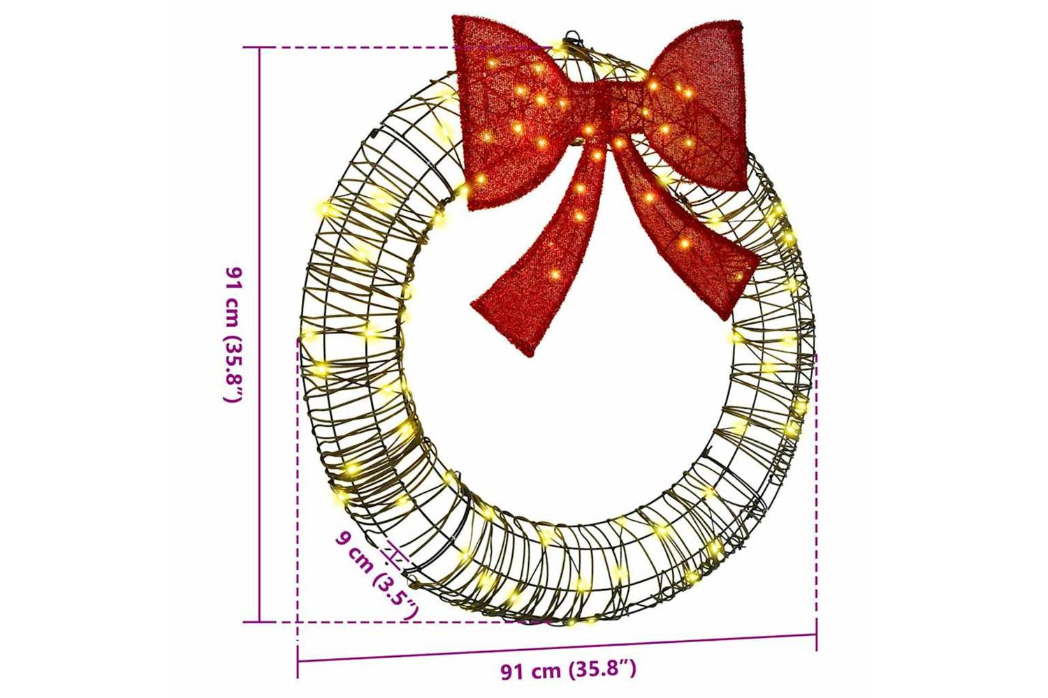 Vidaxl Wreath With 80 Leds Warm White 90 Cm Rattan-8