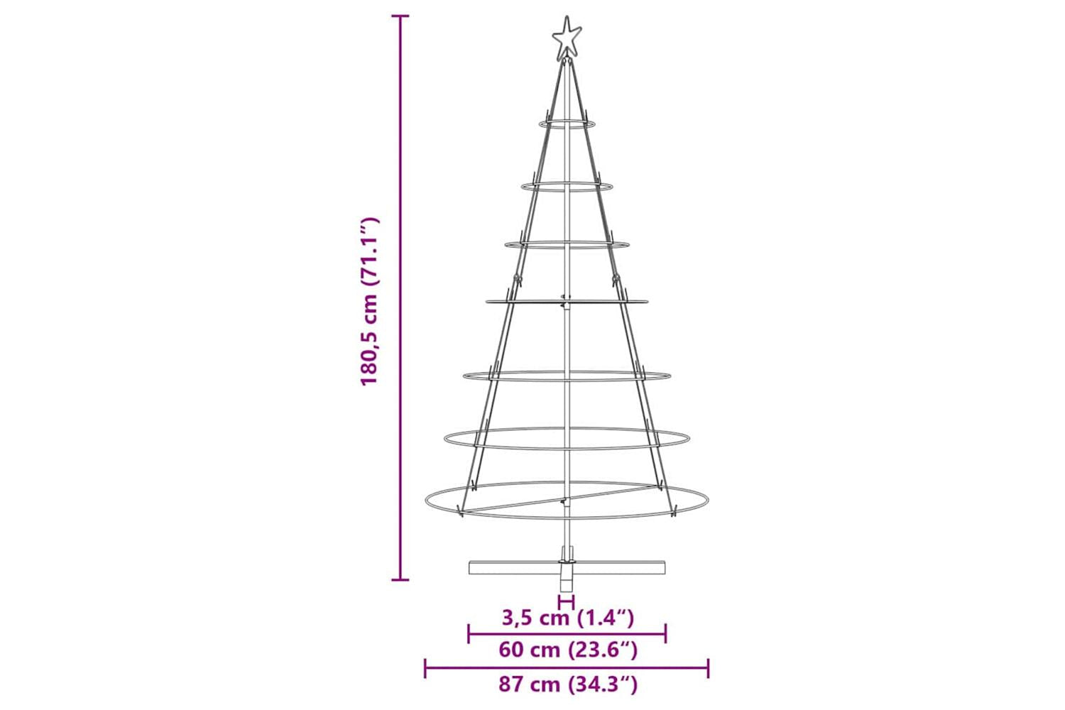 Vidaxl Christmas Cone Tree With Stand Black 180 Cm Steel-9