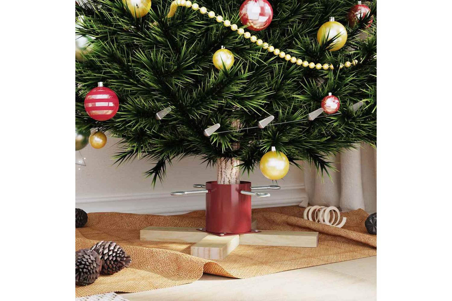 Vidaxl Christmas Tree Stand 173 Red 50 X 50 X 16 Cm Solid Pine Wood-4
