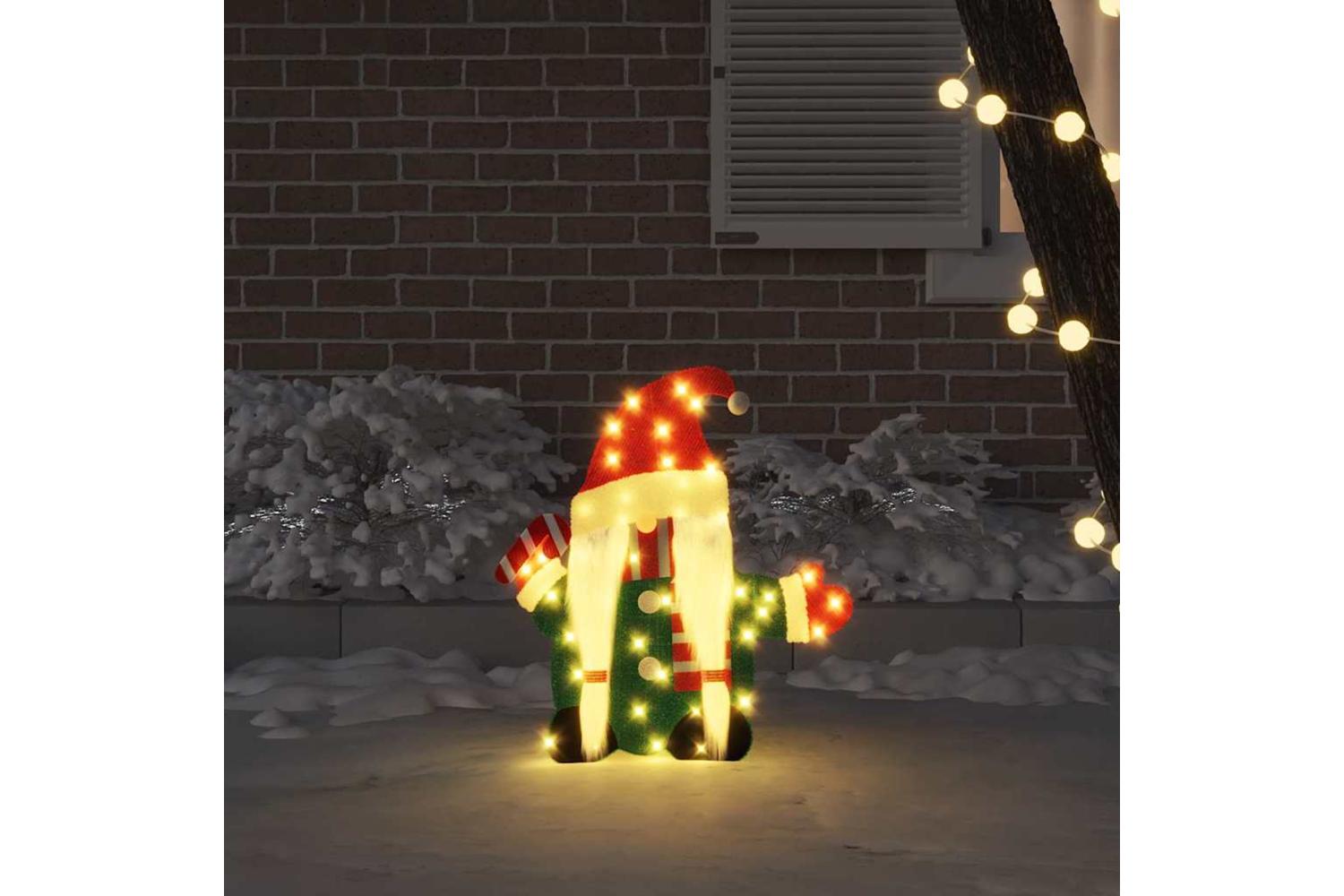 Vidaxl Lighted Gnome With 60 Leds Warm White 71 X 64 Cm Tinsel Fabric-3