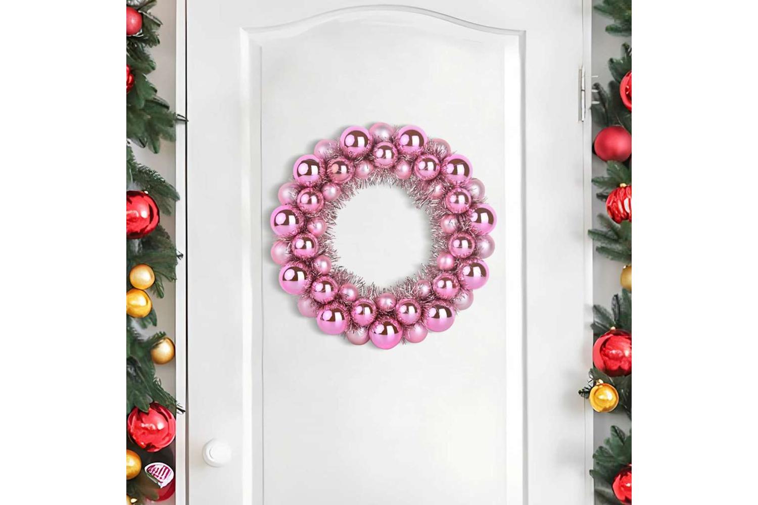Vidaxl Christmas Ball Wreathes 2 Pcs Pink 33 X 33 X 7 Cm Polystyrene-3