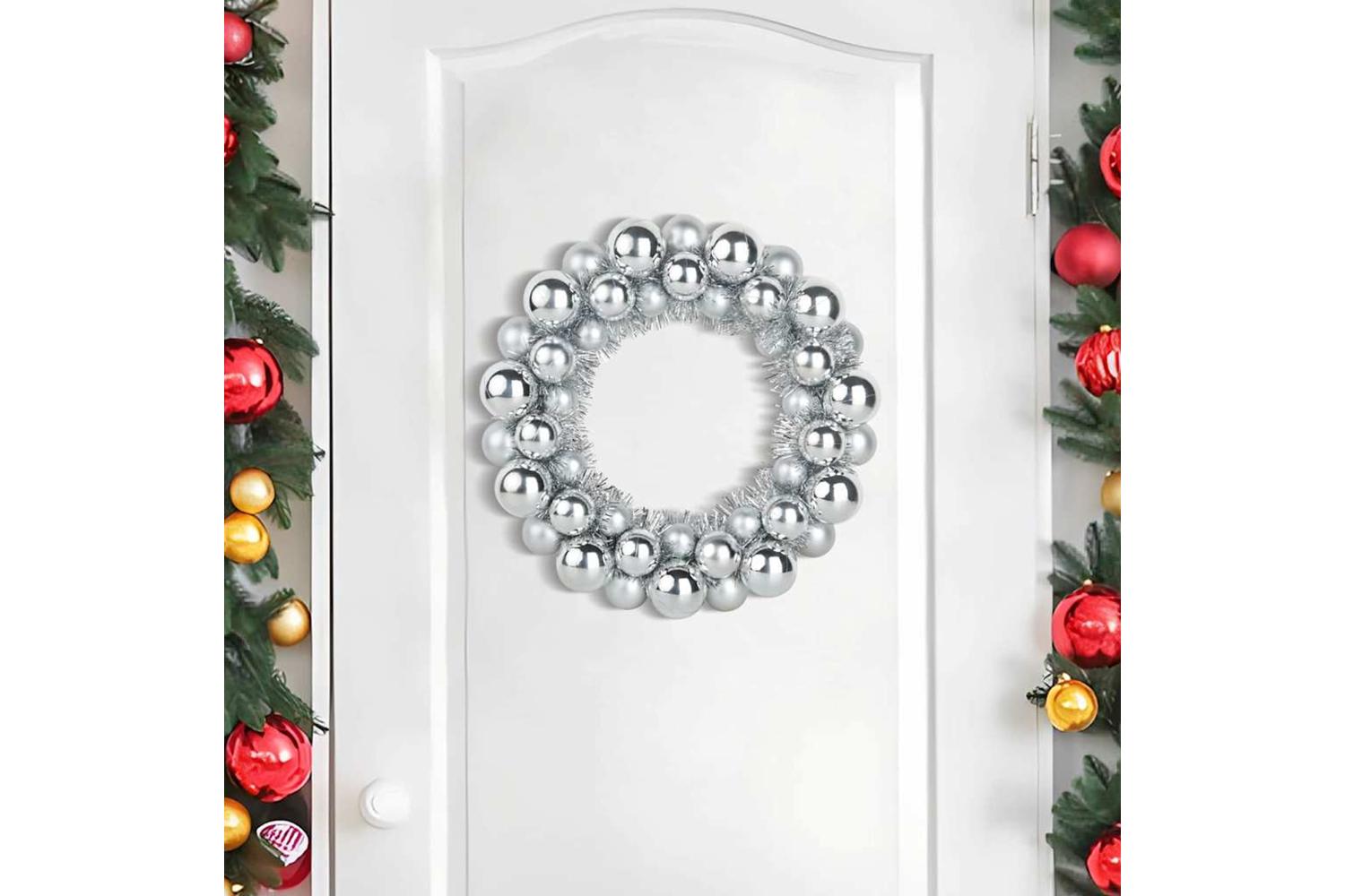 Vidaxl Christmas Ball Wreathes 2 Pcs Silver 33 X 33 X 7 Cm Polystyrene-3