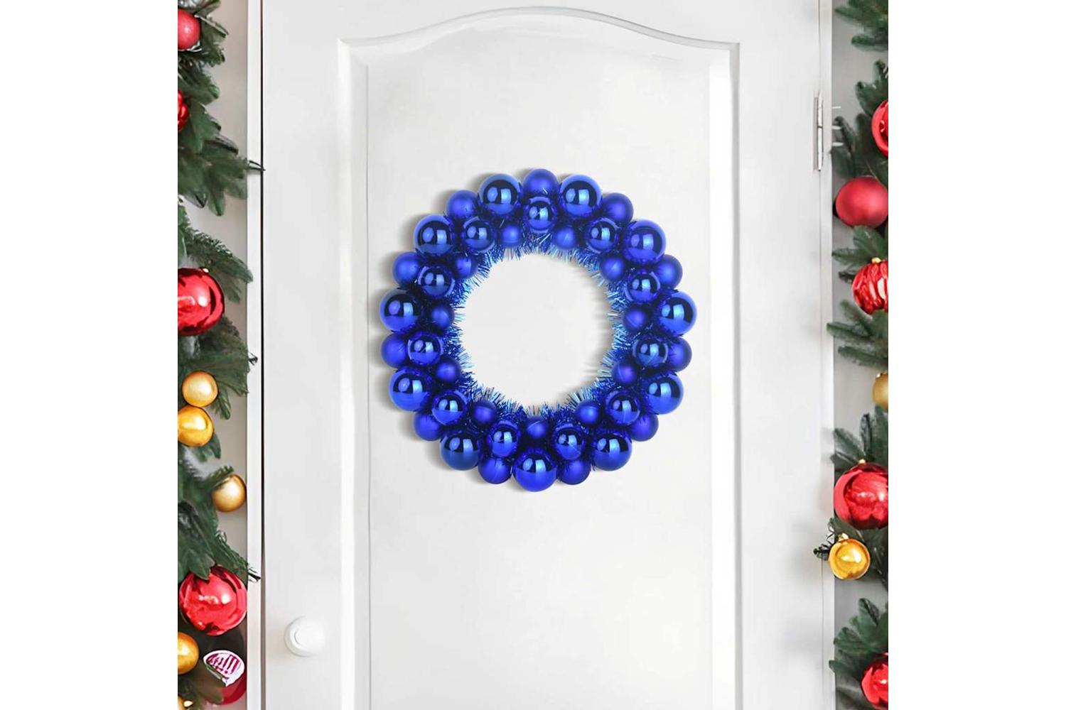 Vidaxl Christmas Ball Wreathes 2 Pcs Blue 33 X 33 X 7 Cm Polystyrene-3