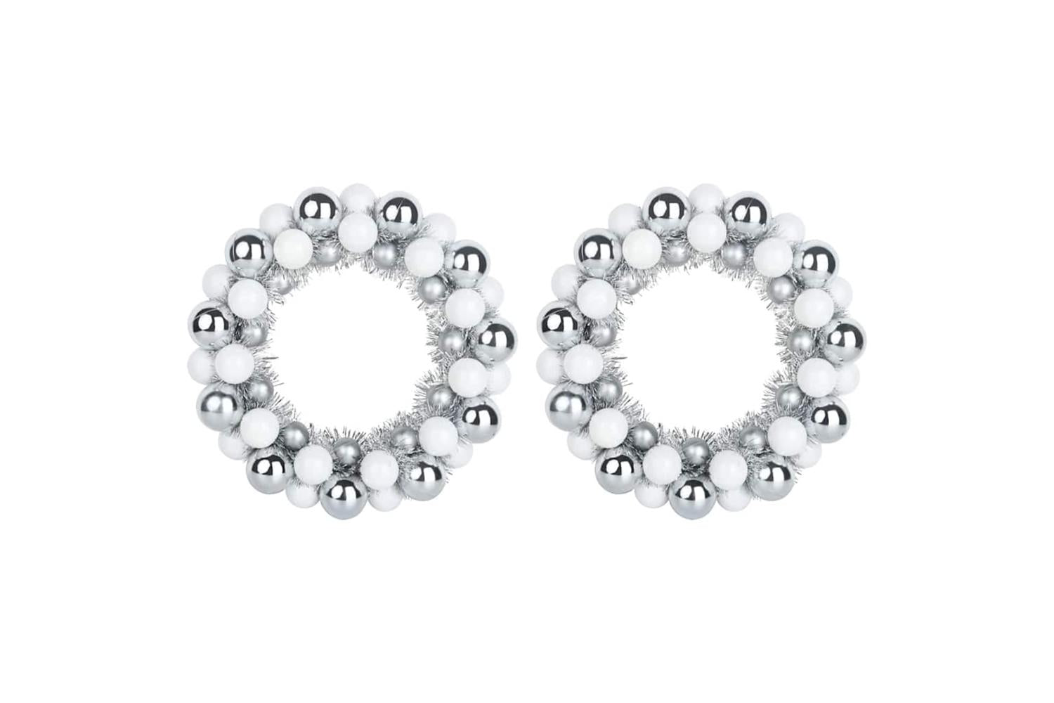 Vidaxl Christmas Ball Wreathes 2 Pcs White And Silver 33 X 33 X 7 Cm