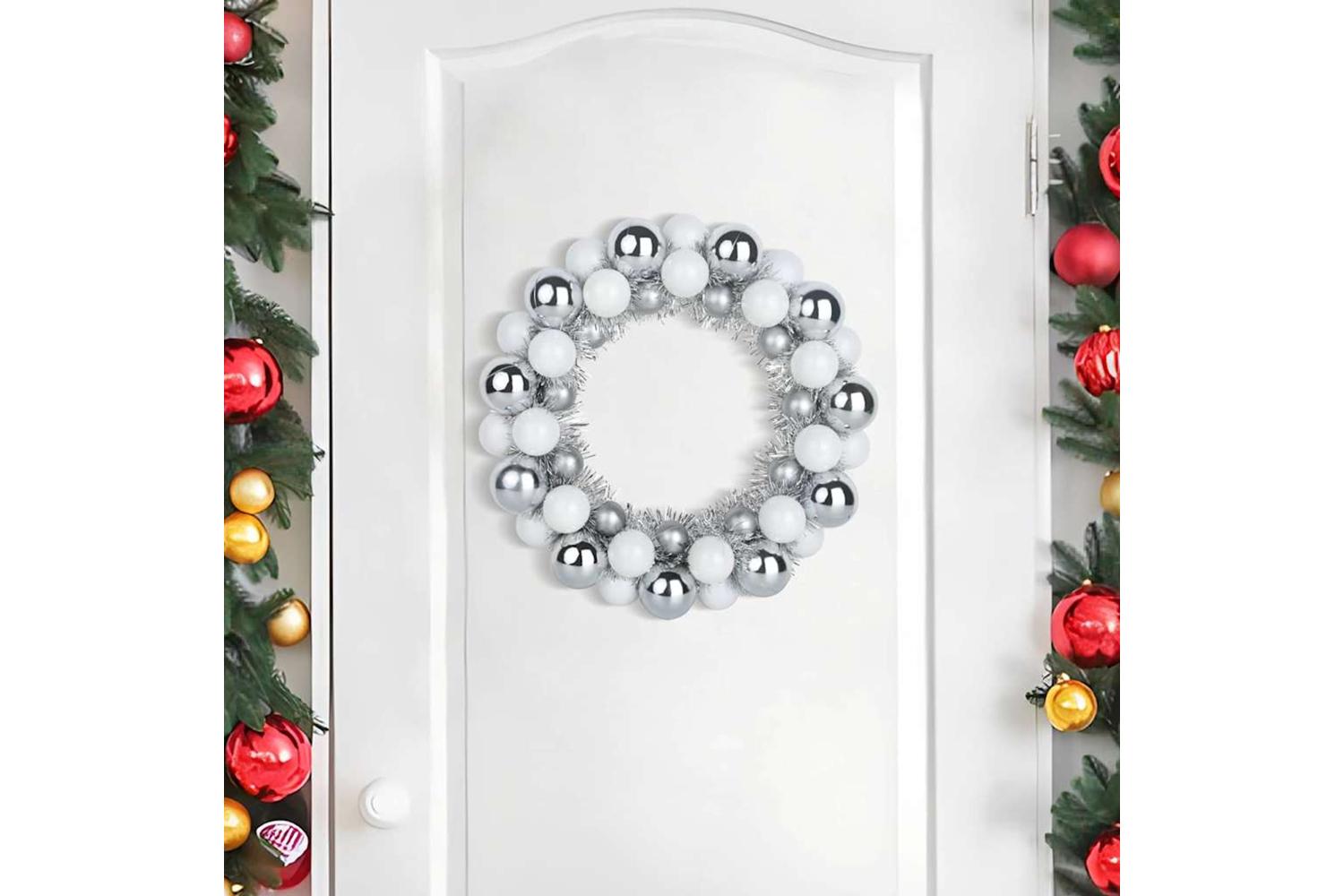 Vidaxl Christmas Ball Wreathes 2 Pcs White And Silver 33 X 33 X 7 Cm-3