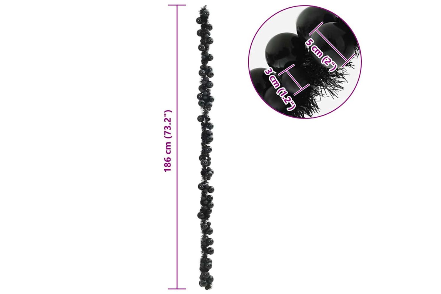 Vidaxl Christmas Ball Garland Black 186 Cm Polystyrene-7