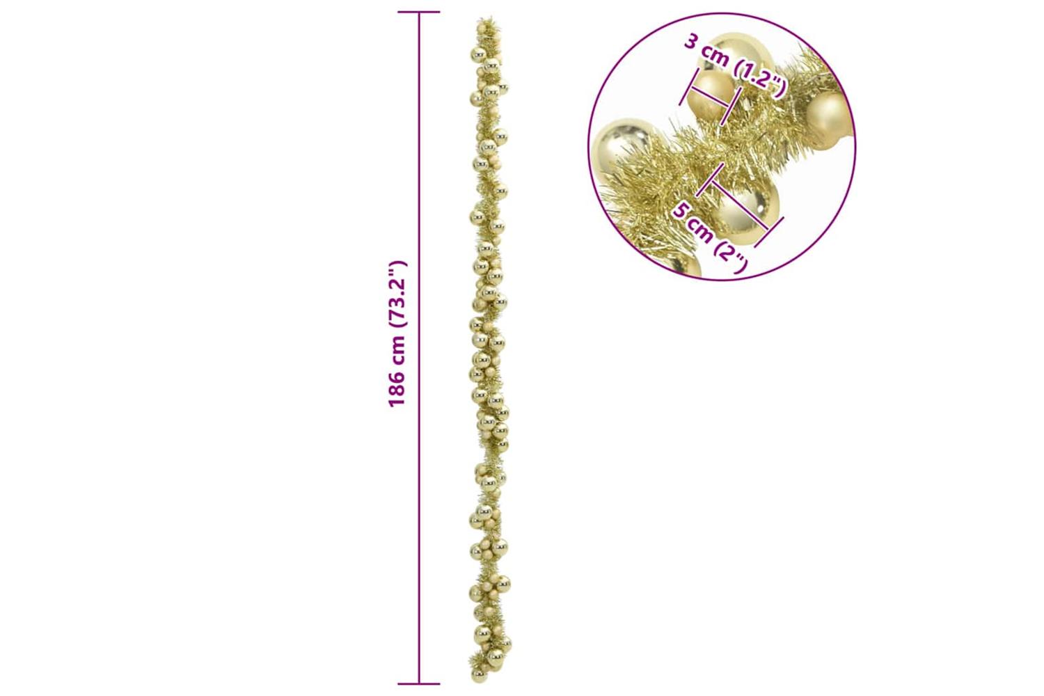 Vidaxl Christmas Ball Garland Gold 186 Cm Polystyrene-7