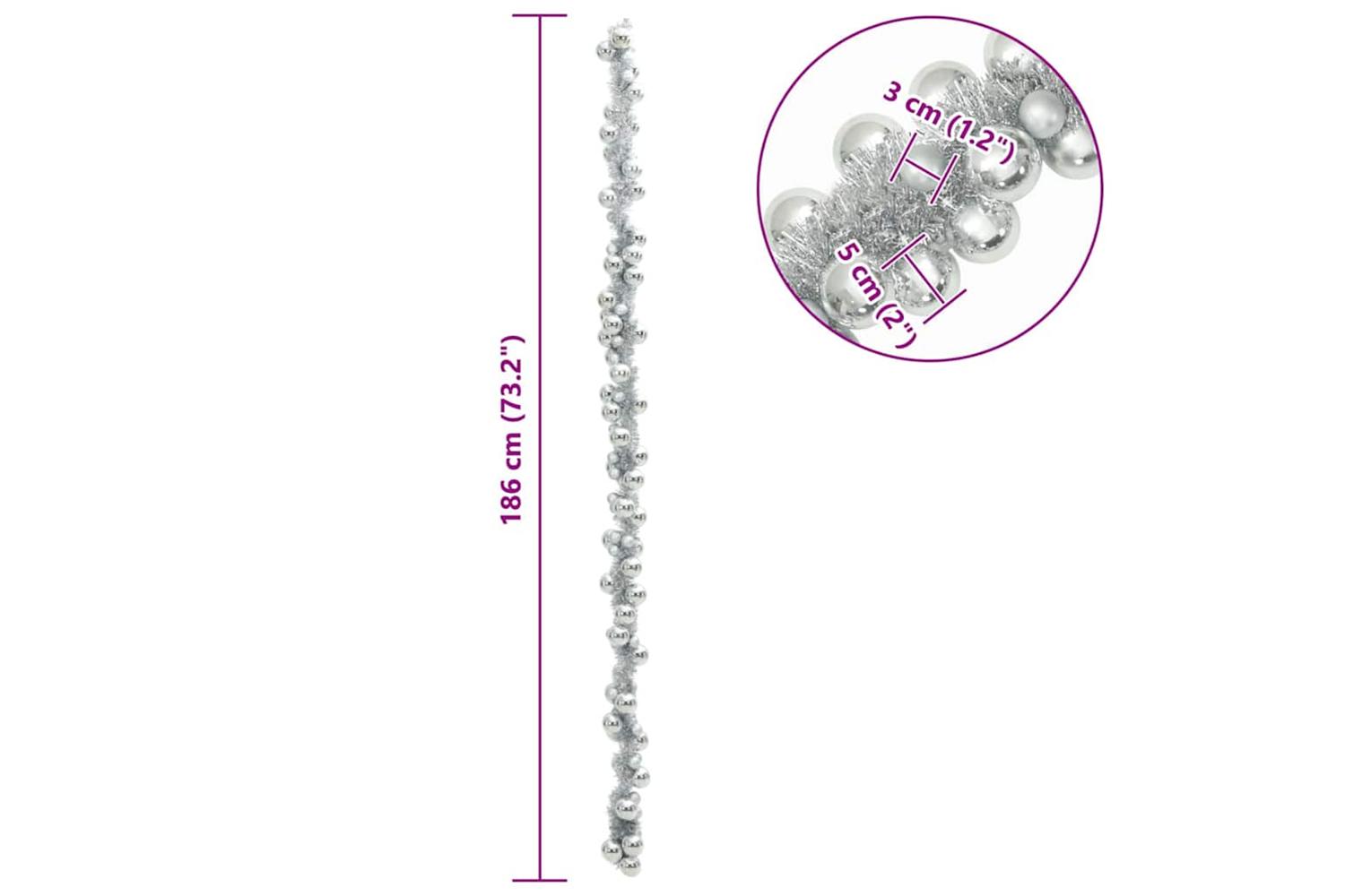 Vidaxl Christmas Ball Garland Silver 186 Cm Polystyrene-7