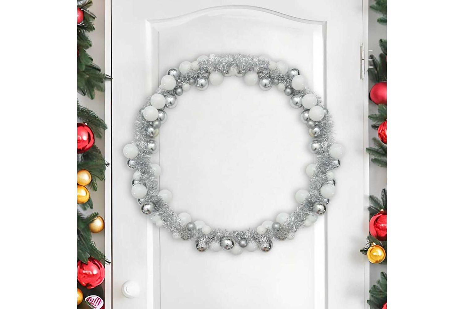Vidaxl Christmas Ball Garland White And Silver 186 Cm Polystyrene-3