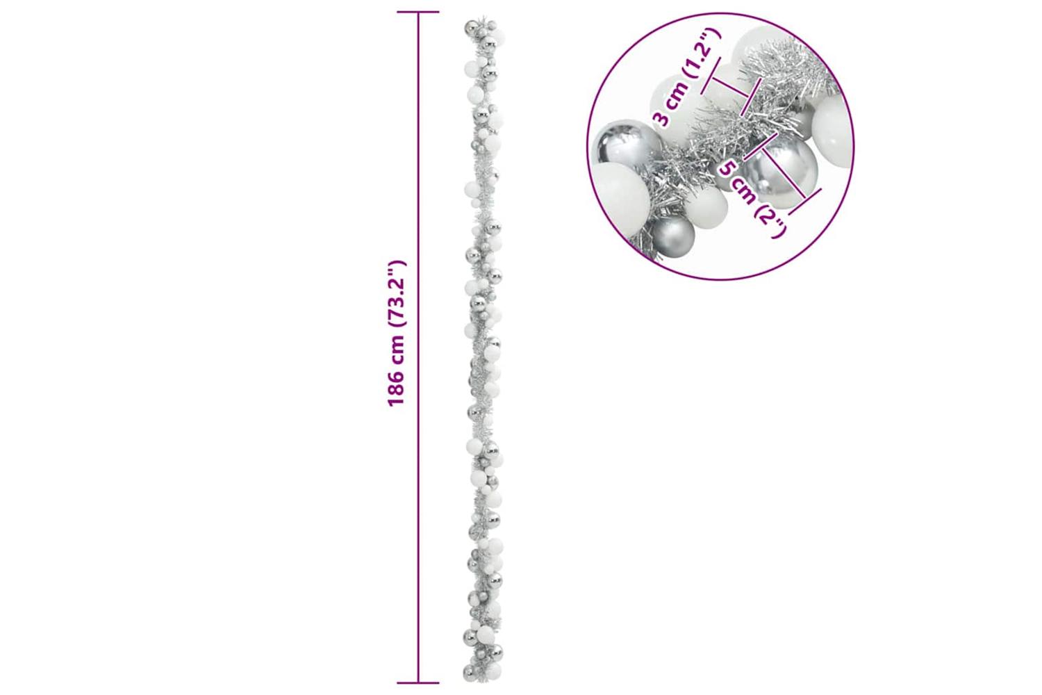 Vidaxl Christmas Ball Garland White And Silver 186 Cm Polystyrene-7