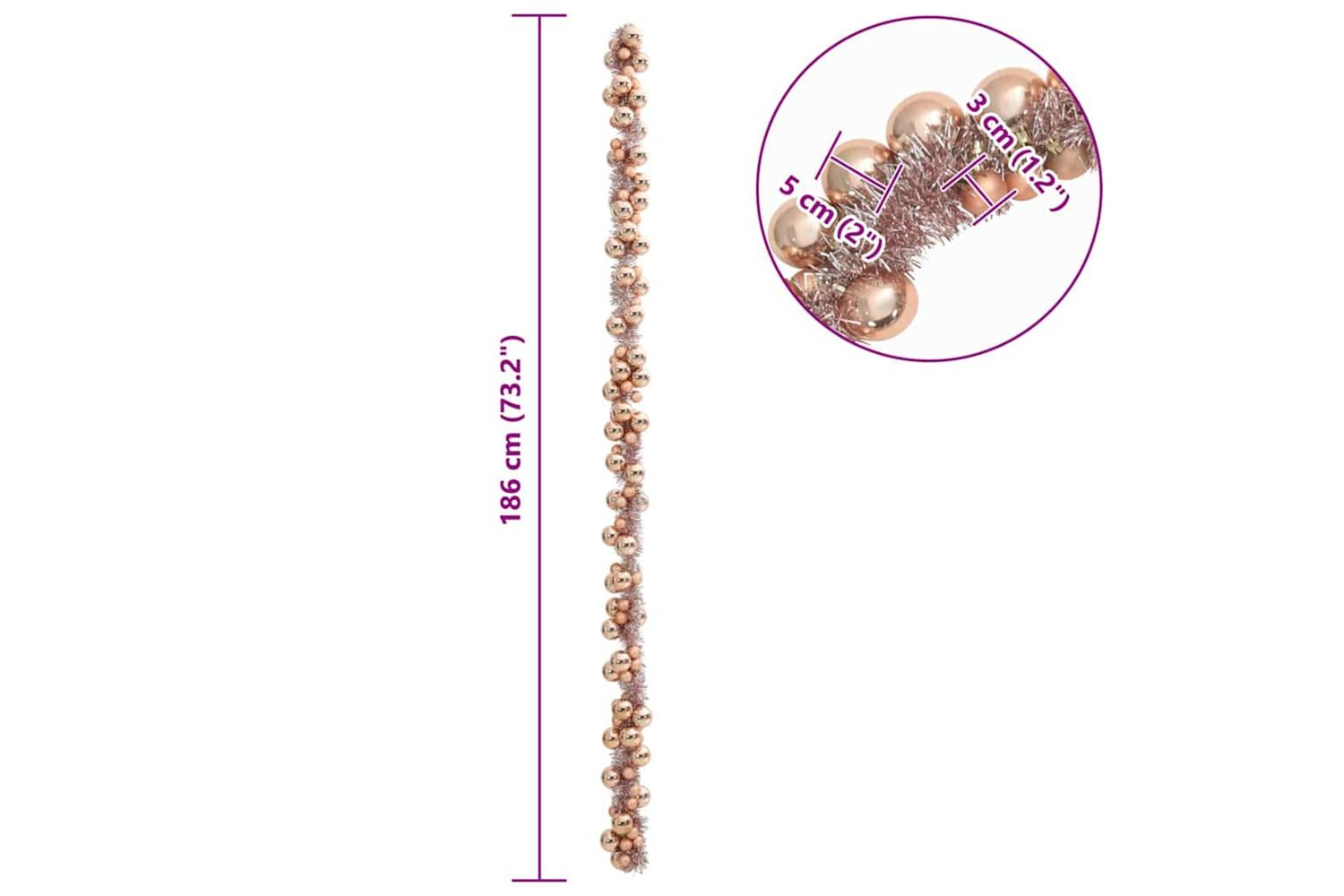 Vidaxl Christmas Ball Garland Rose Gold 186 Cm Polystyrene-7