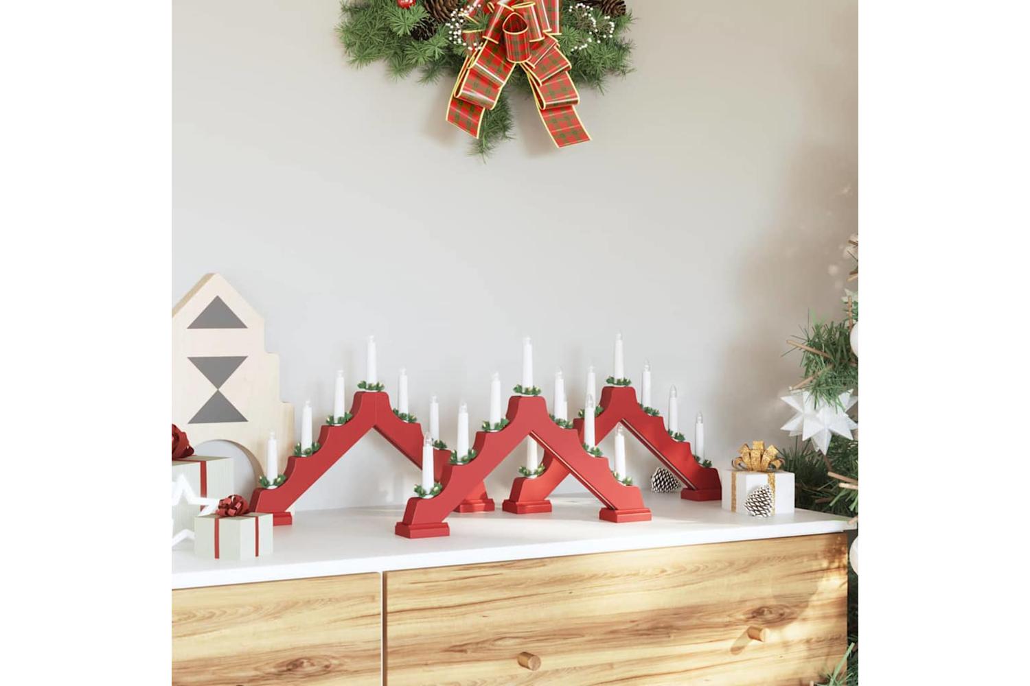 Vidaxl Christmas Candle Bridge With 7 Leds 3 Pcs Red 395 X 5 X 29 Cm-3