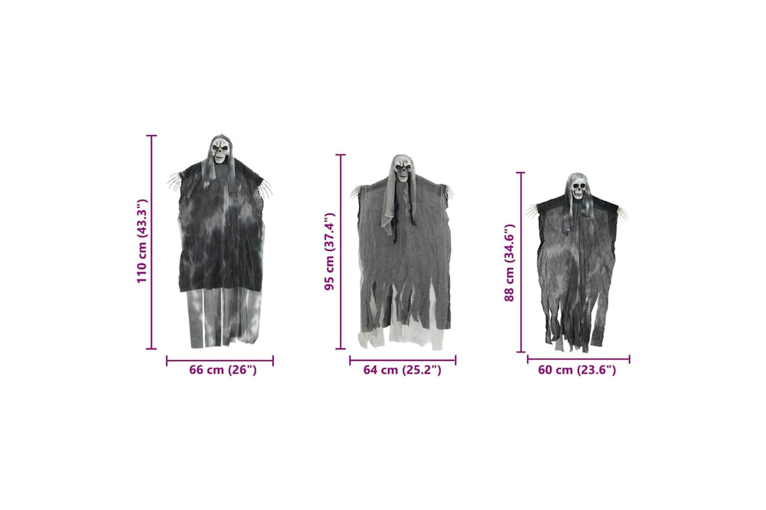 Vidaxl Halloween Hanging Ghost 3 Pcs Black 66 X 110 Cm Polyester-9