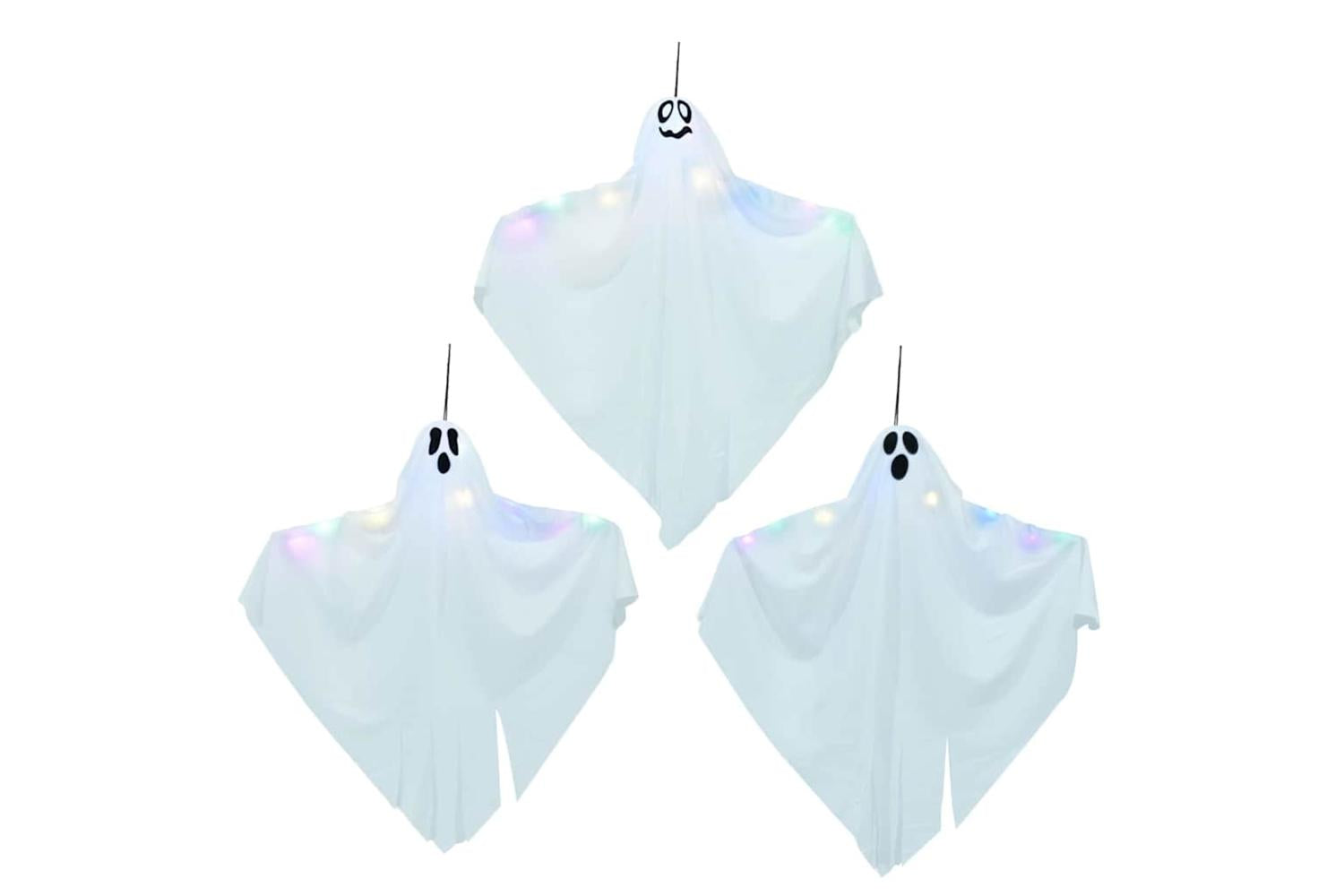 Vidaxl Halloween Hanging Ghost With 3 Leds 3 Pcs White Polyester-2