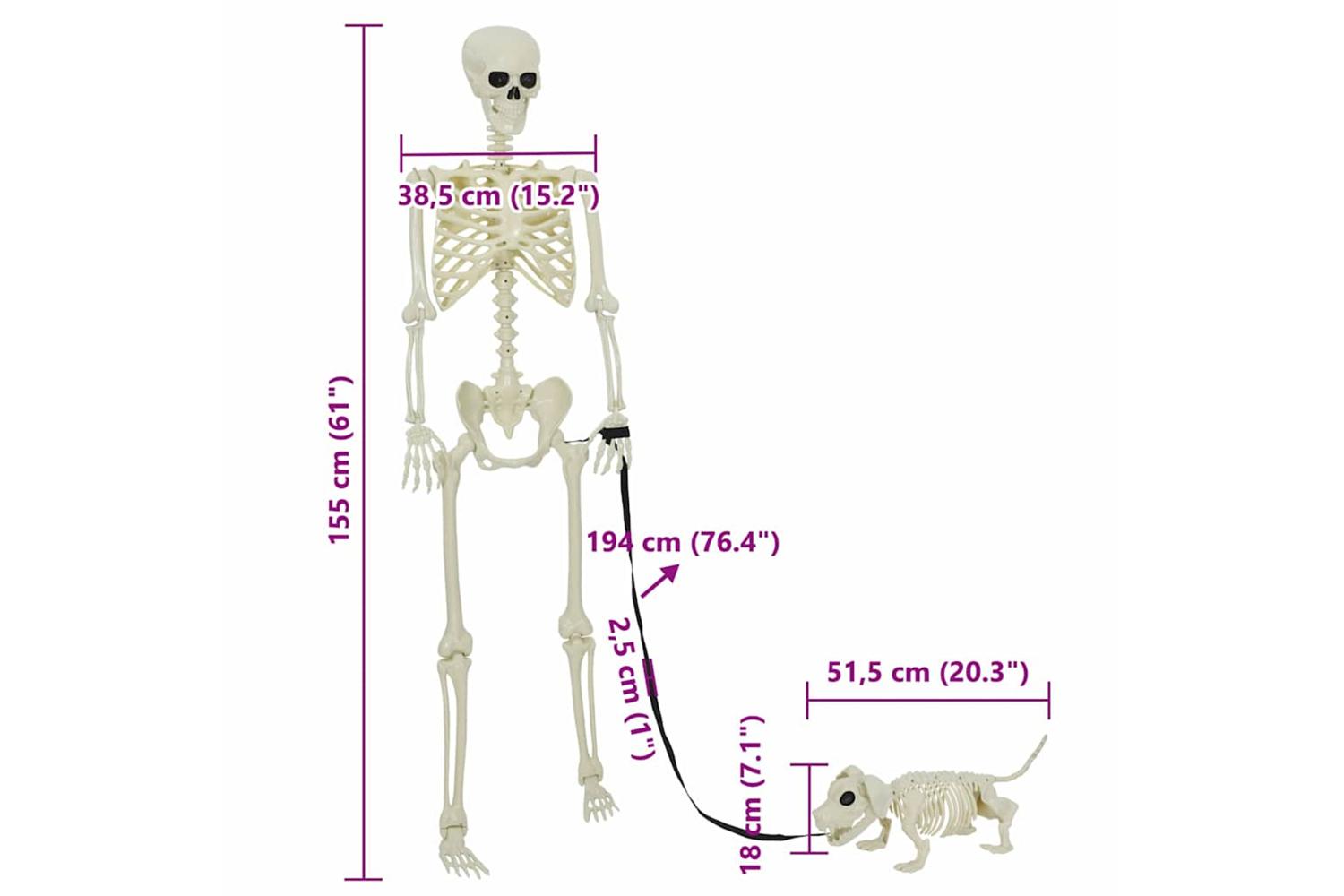 Vidaxl Halloween Decoration Skeleton 2 Pcs White Polypropylene-8