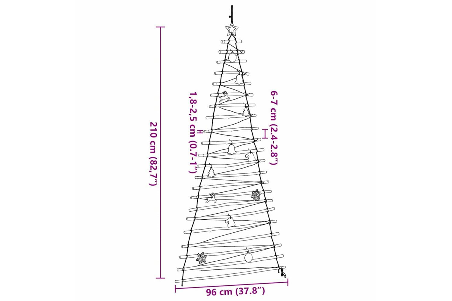 Vidaxl Christmas Tree With 130 Leds Natural 210 Cm Solid Ash Wood-10