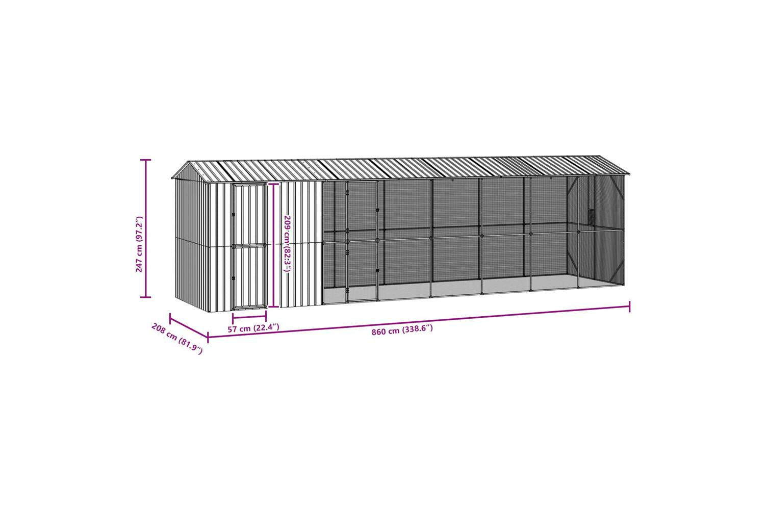 Bird Cage Anthracite 860 X 208 X 247 Cm Galvanised Steel-9