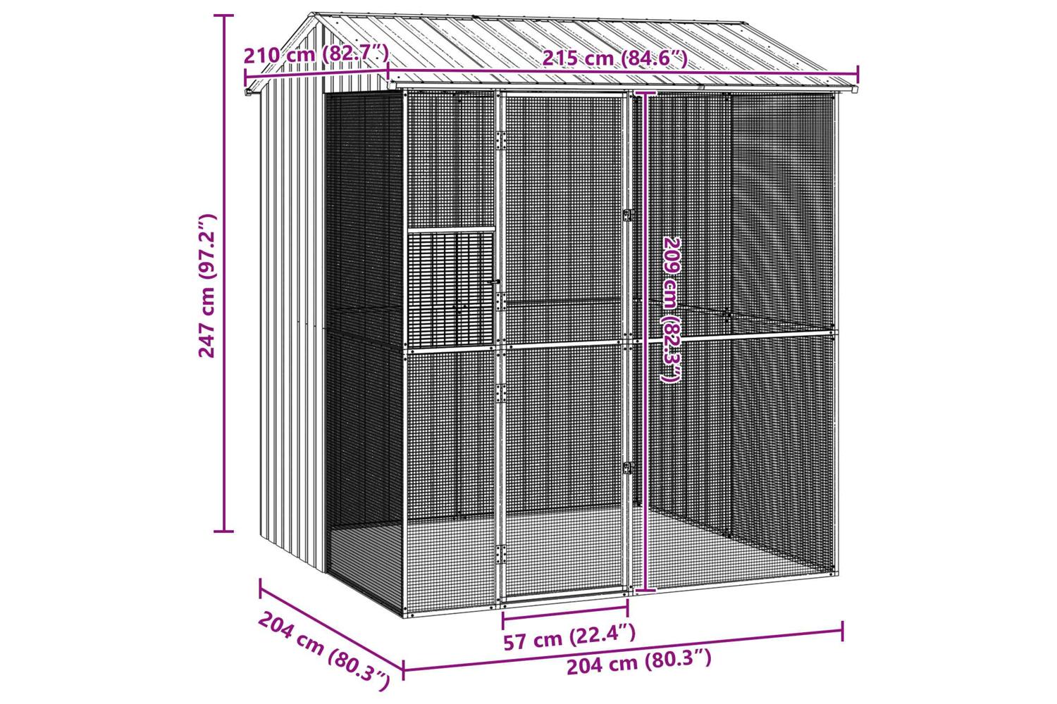 Bird Cage With Storage Grey 215 X 210 X 247 Cm Galvanised Steel-10