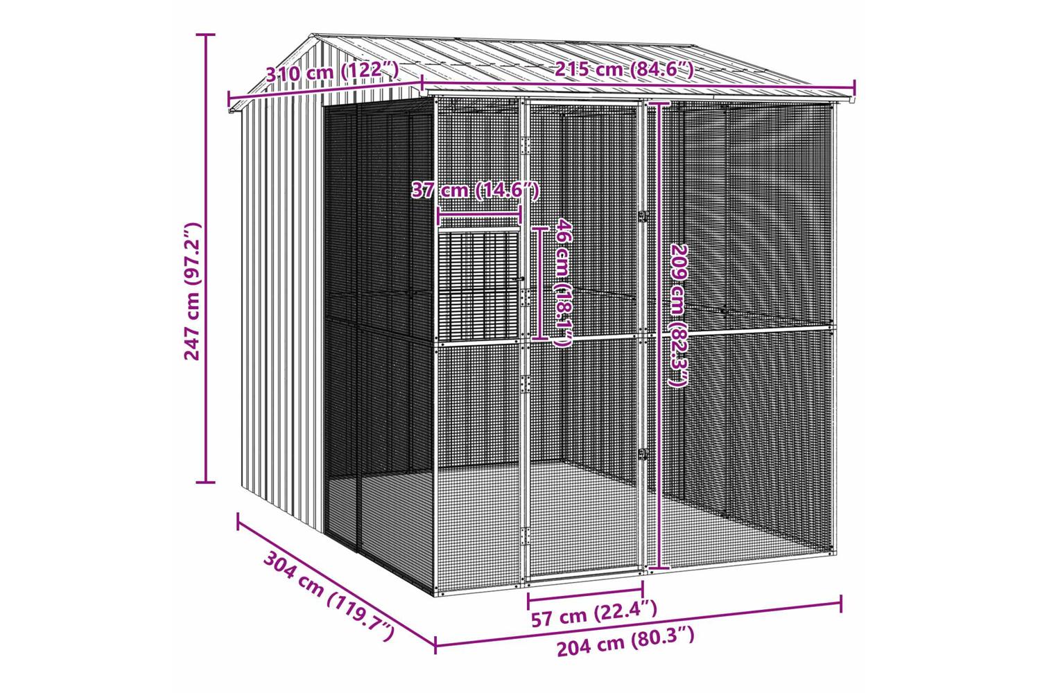 Bird Cage With Storage Grey 215 X 310 X 247 Cm Galvanised Steel-10
