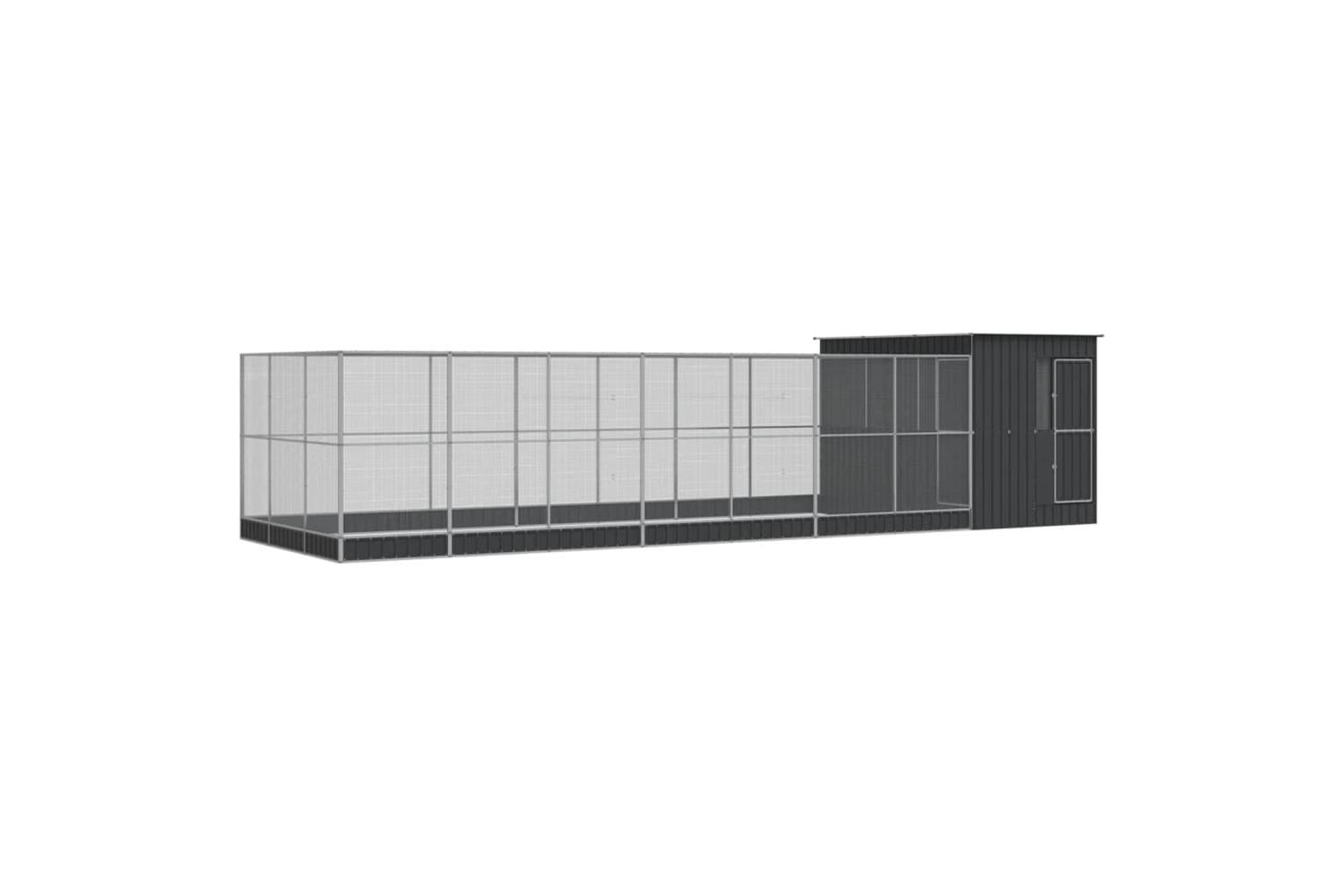 Aviary With Extension Silver 911x303x216 Cm Steel-2