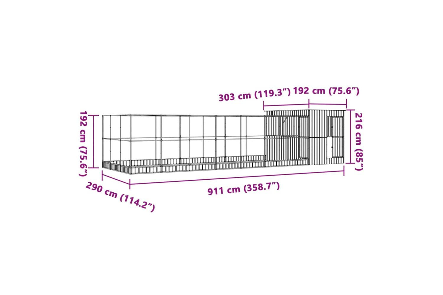 Aviary With Extension Silver 911x303x216 Cm Steel-8