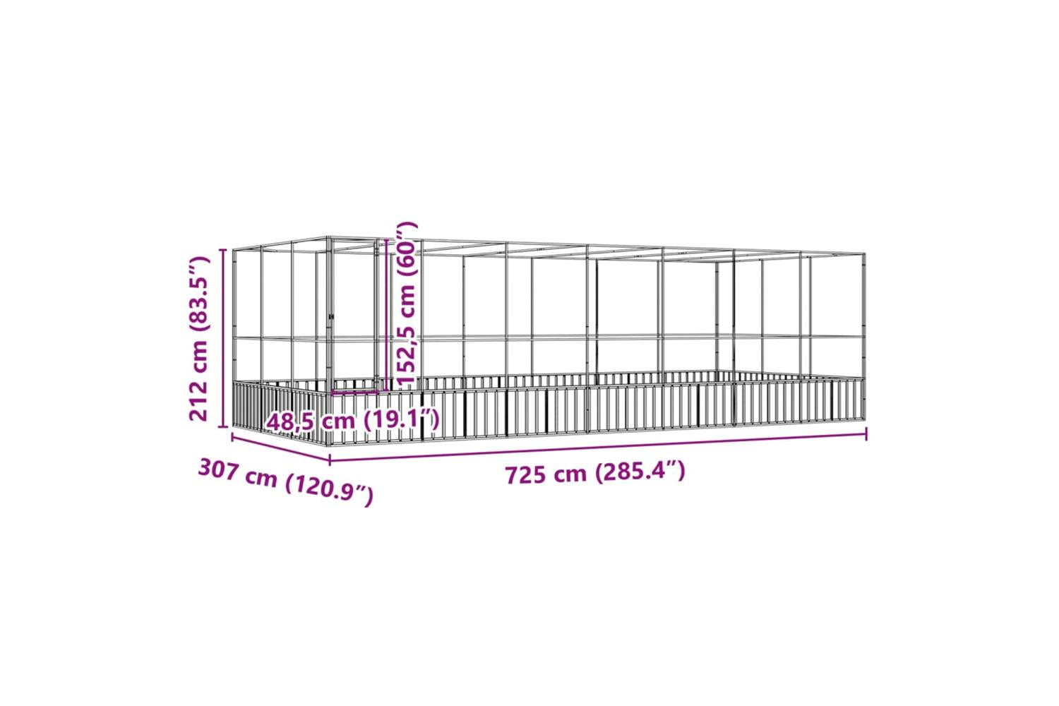 Aviary With Extension Silver 725x307x212 Cm Steel-8
