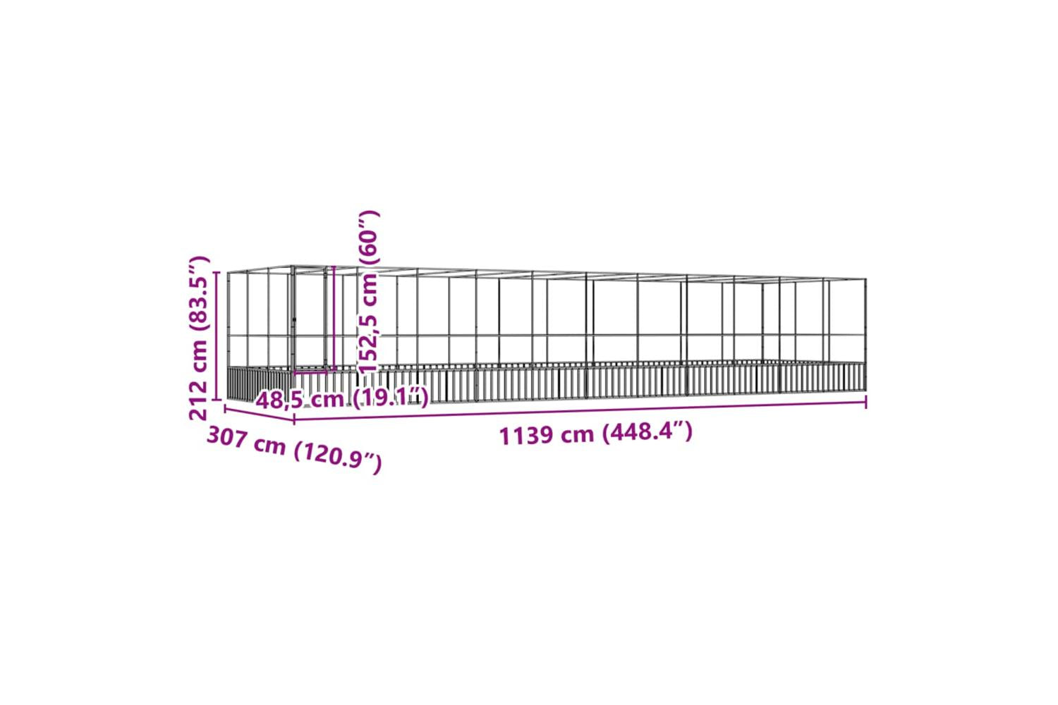 Aviary With Extension Silver 1139x307x212 Cm Steel-8
