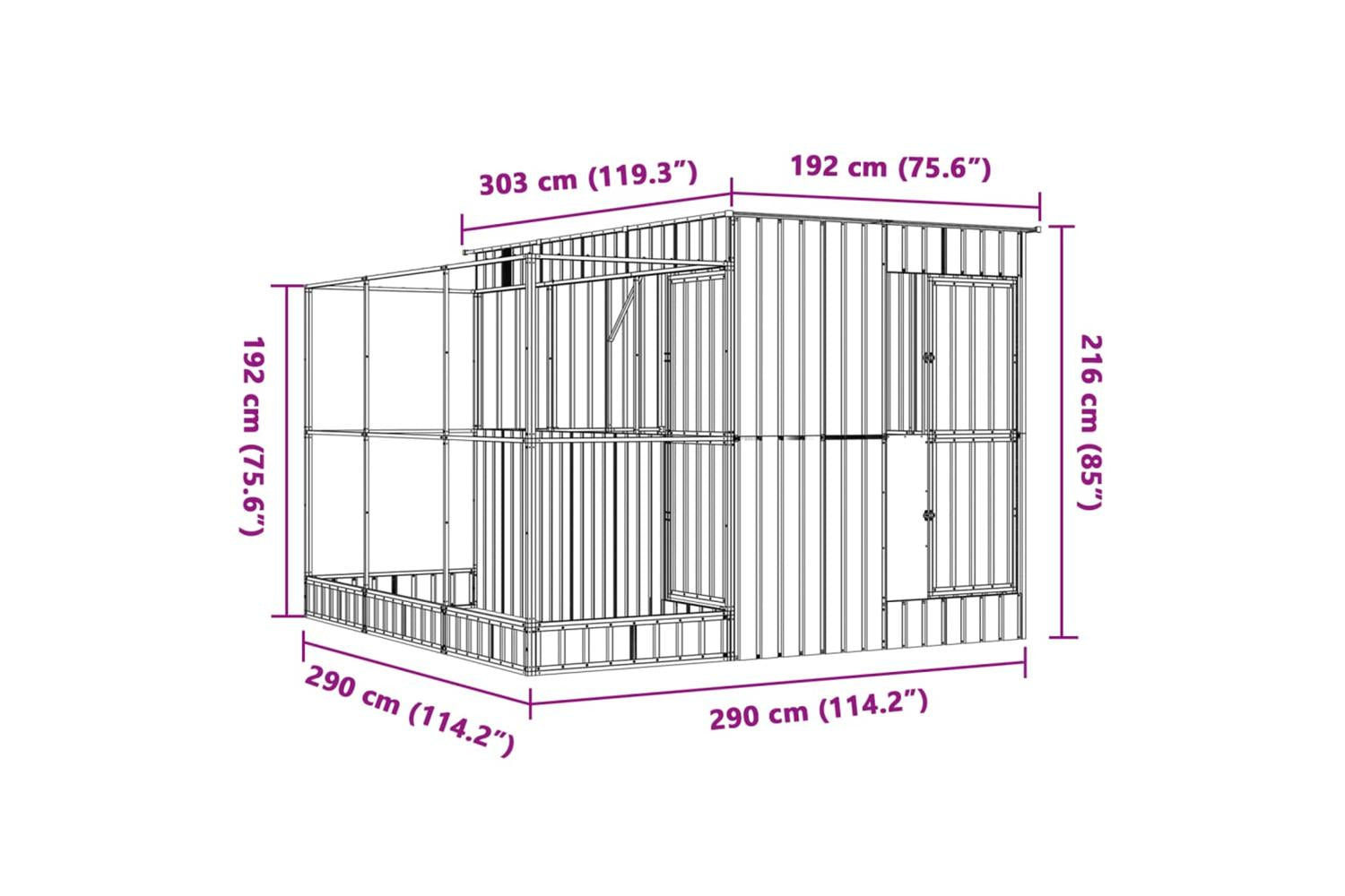 Aviary With Extension Silver 290x303x216 Cm Steel-8