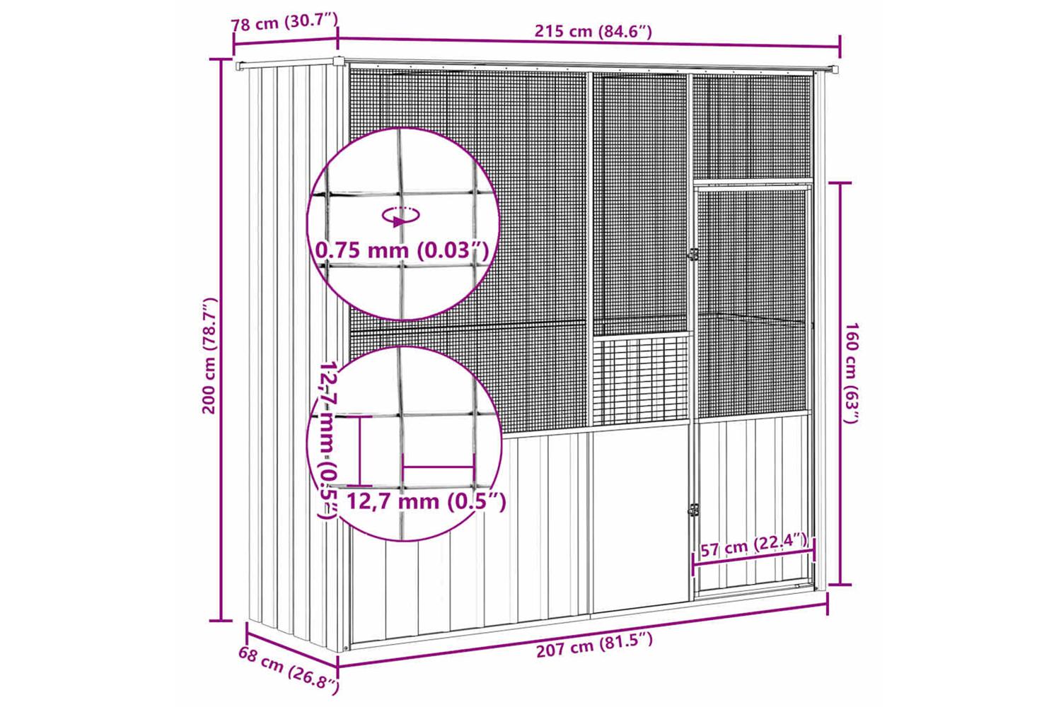 Bird Cage Grey 215x78x200 Cm Galvanised Steel-10