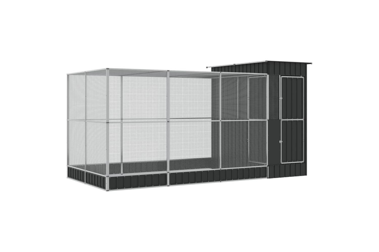 Aviary With Extension Silver 416x203x216 Cm Steel-2