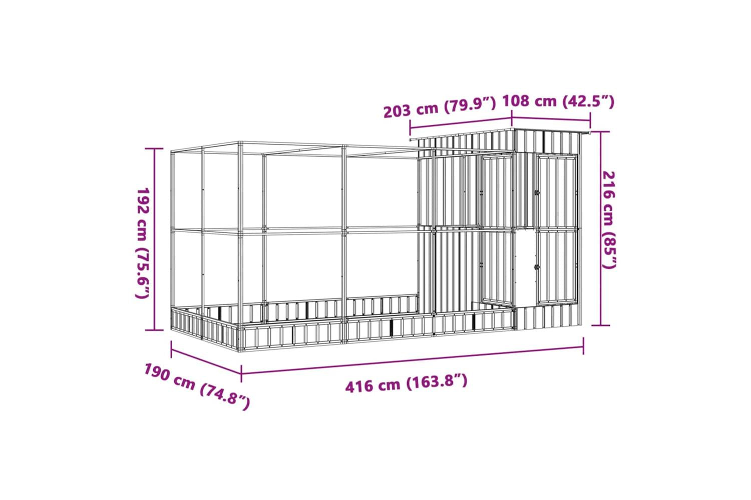 Aviary With Extension Silver 416x203x216 Cm Steel-8