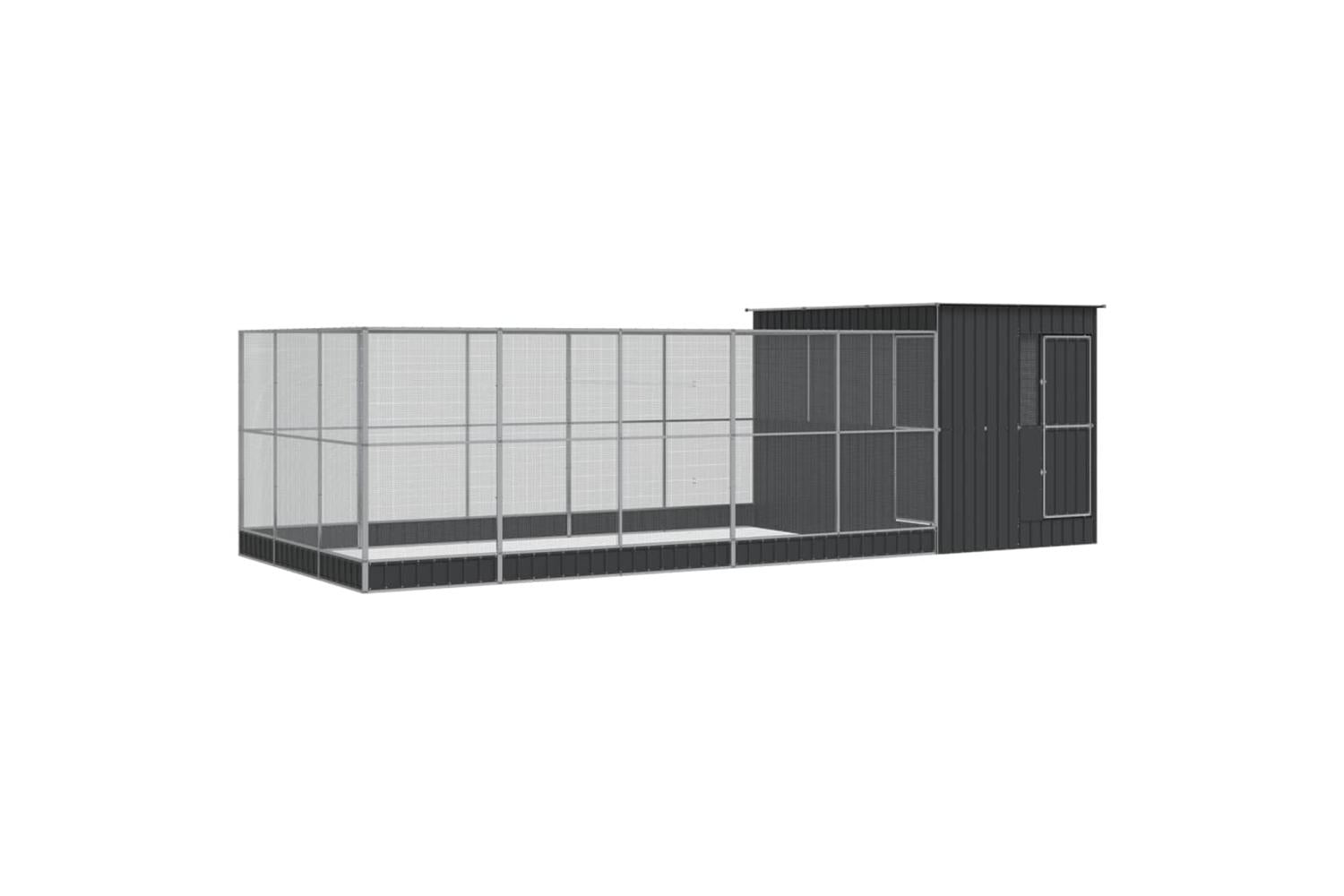 Aviary With Extension Silver 704x303x216 Cm Steel-2