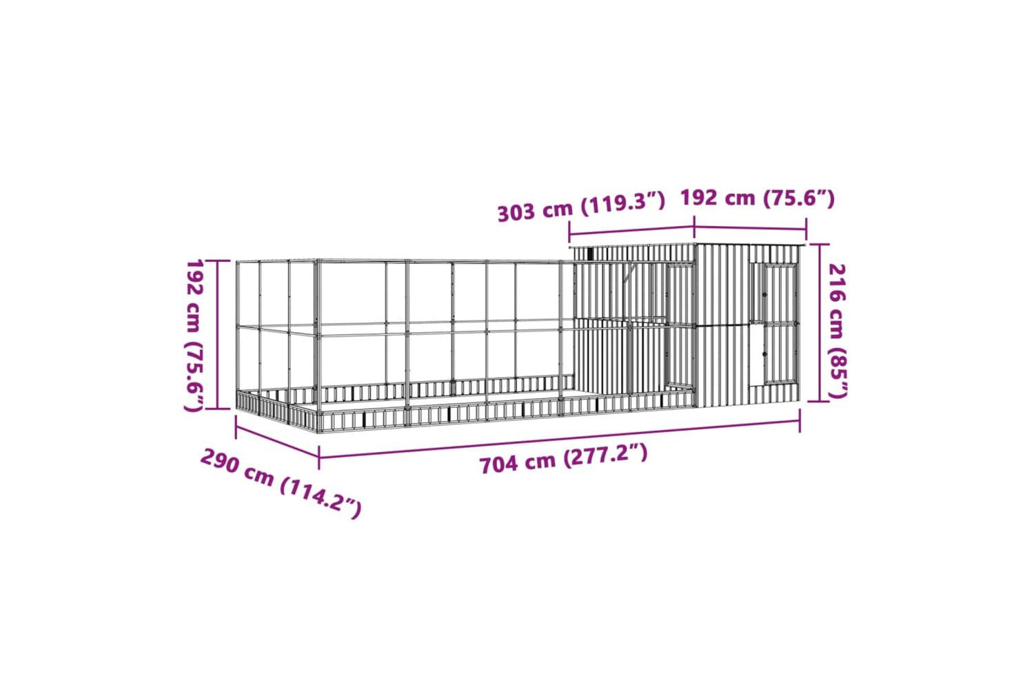 Aviary With Extension Silver 704x303x216 Cm Steel-8