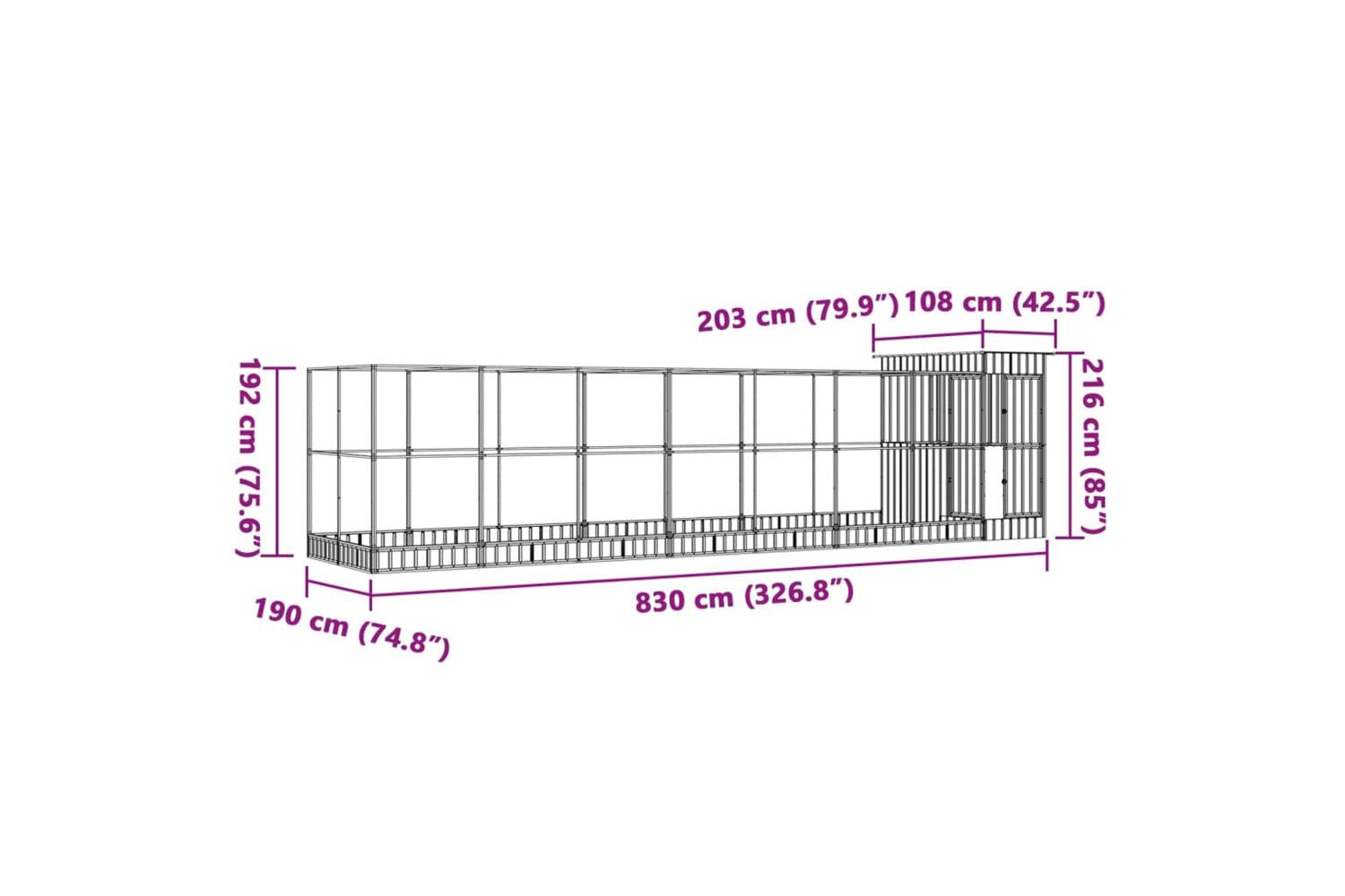 Aviary With Extension Silver 830x203x216 Cm Steel-8