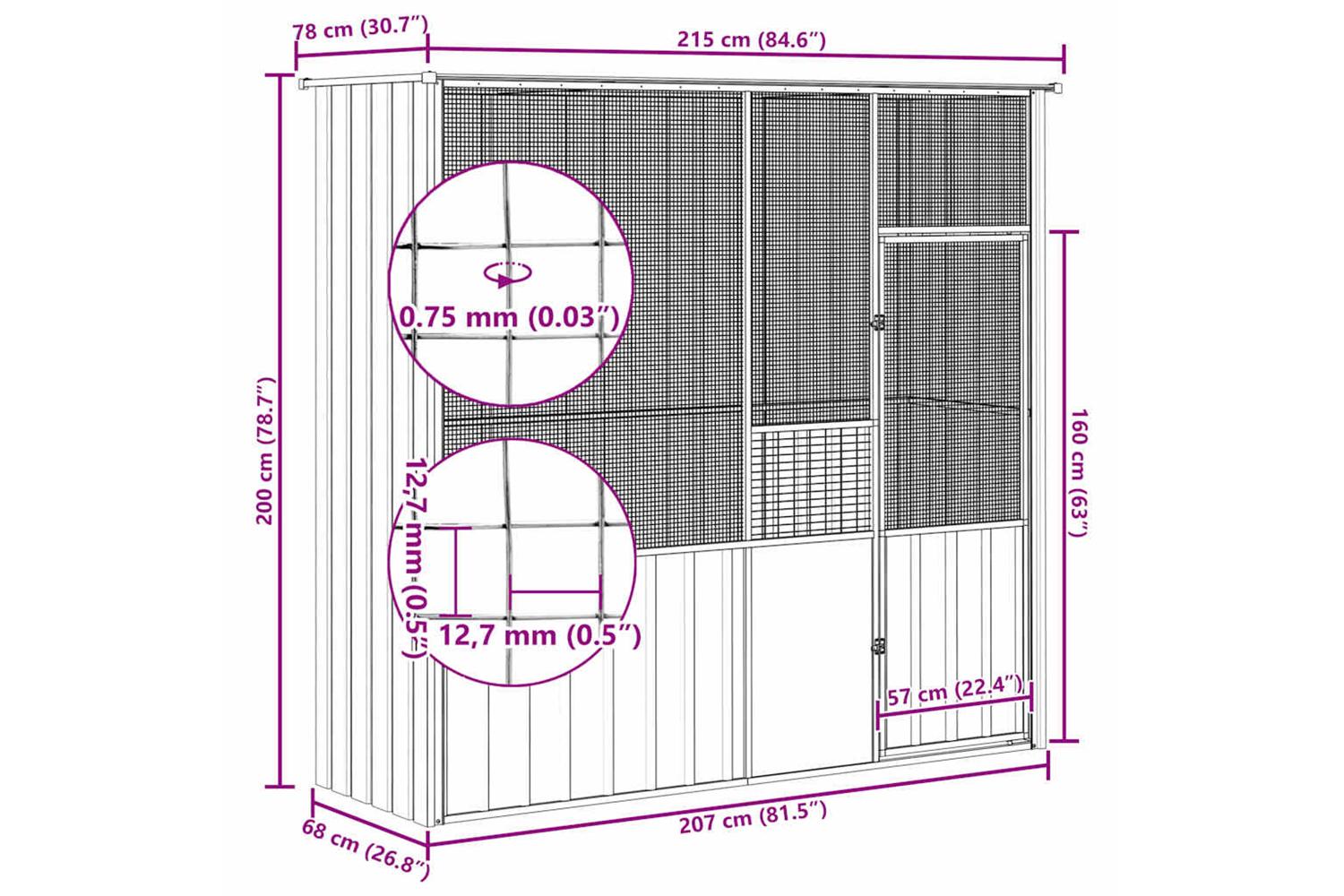 Bird Cage Anthracite 215x78x200 Cm Galvanised Steel-10