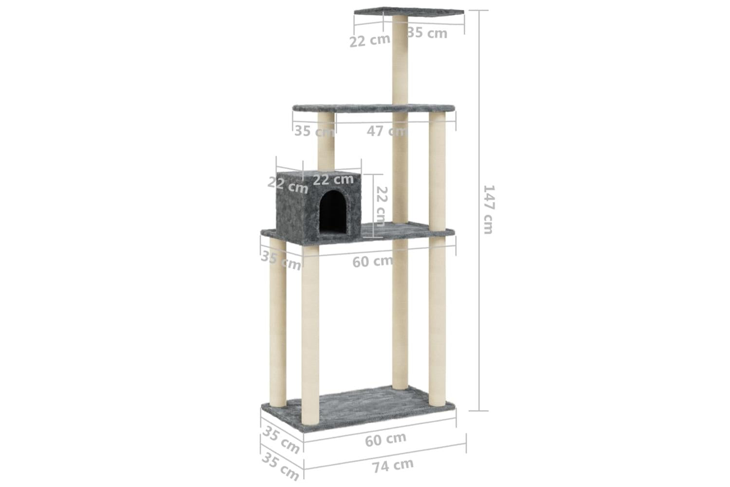 Cat Tree With Sisal Scratching Posts Dark Grey 147 Cm-8