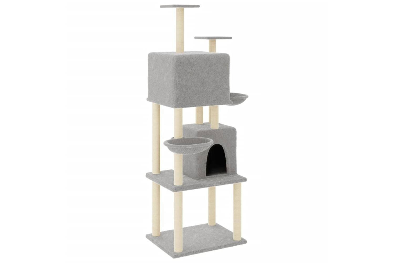 Cat Tree With Sisal Scratching Posts Light Grey 180 Cm-2