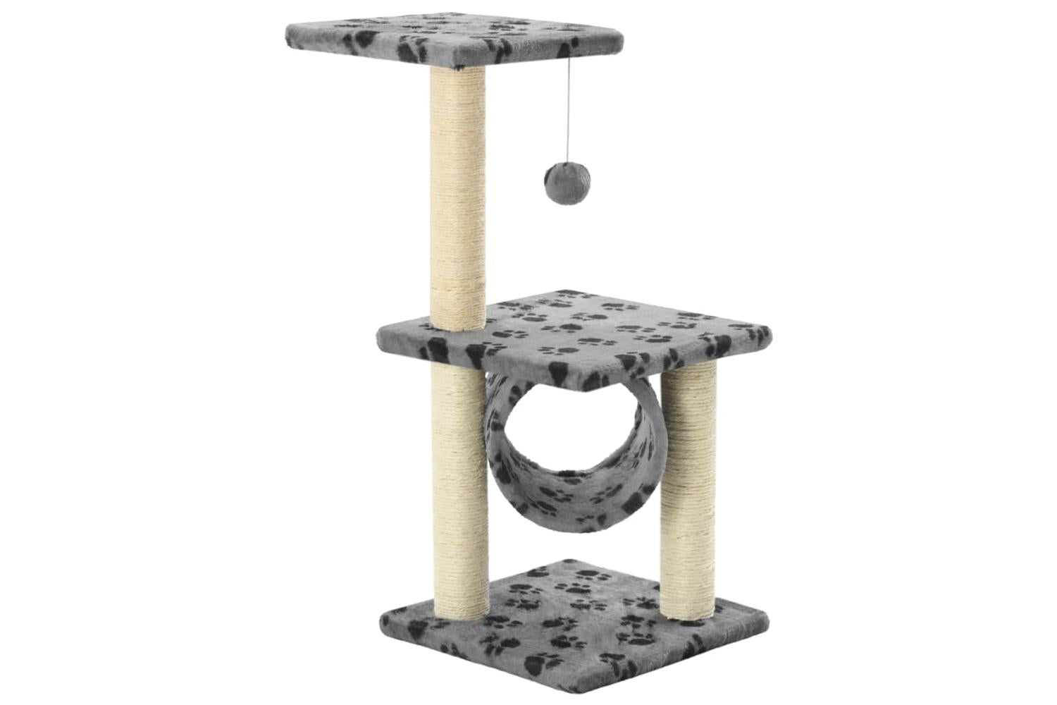 Cat Tree With Sisal Scratching Posts 65 Cm Grey Paw Print-2