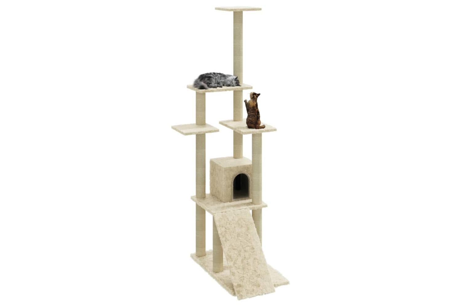 Cat Tree With Sisal Scratching Posts Cream 155 Cm-3