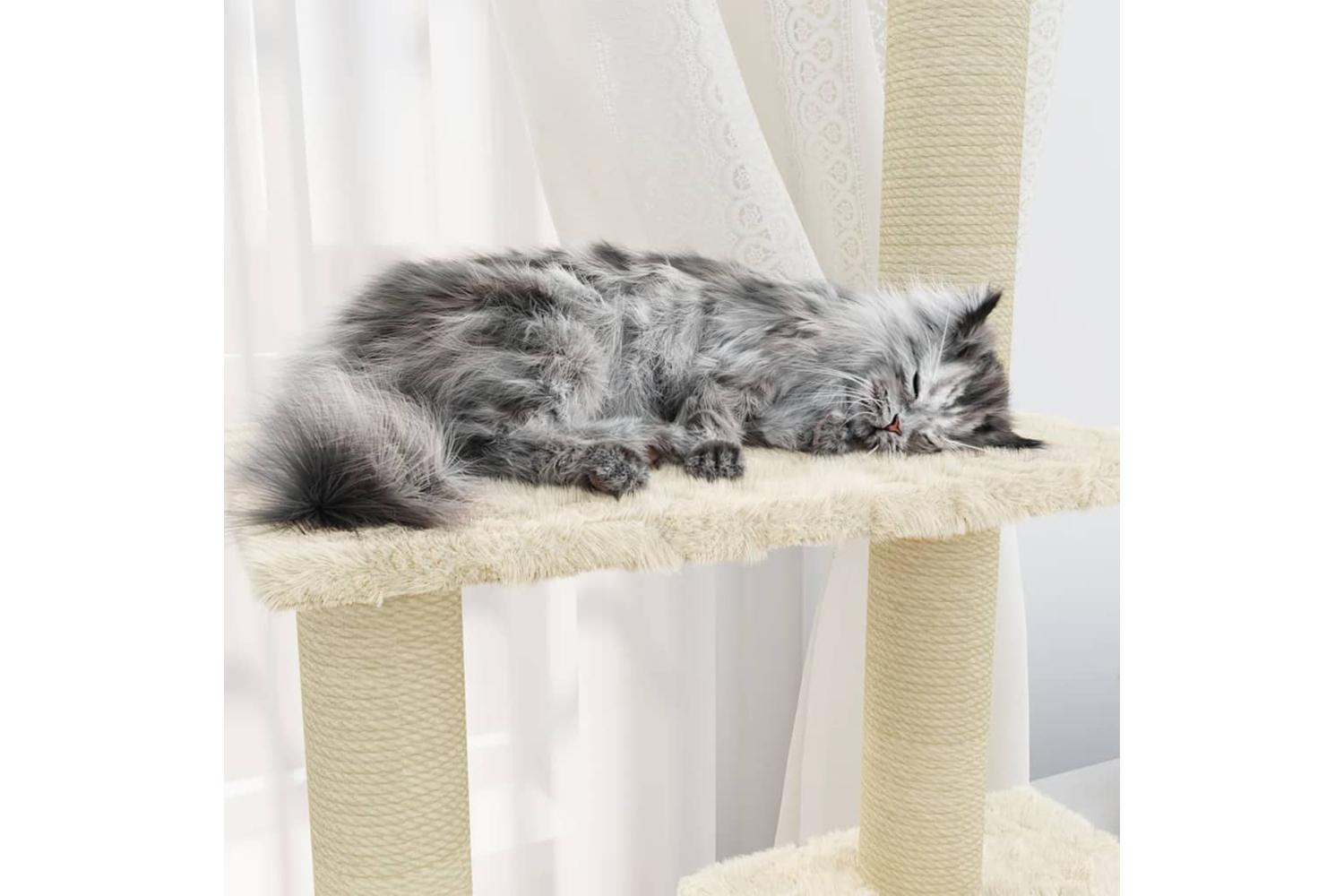 Cat Tree With Sisal Scratching Posts Cream 155 Cm-4