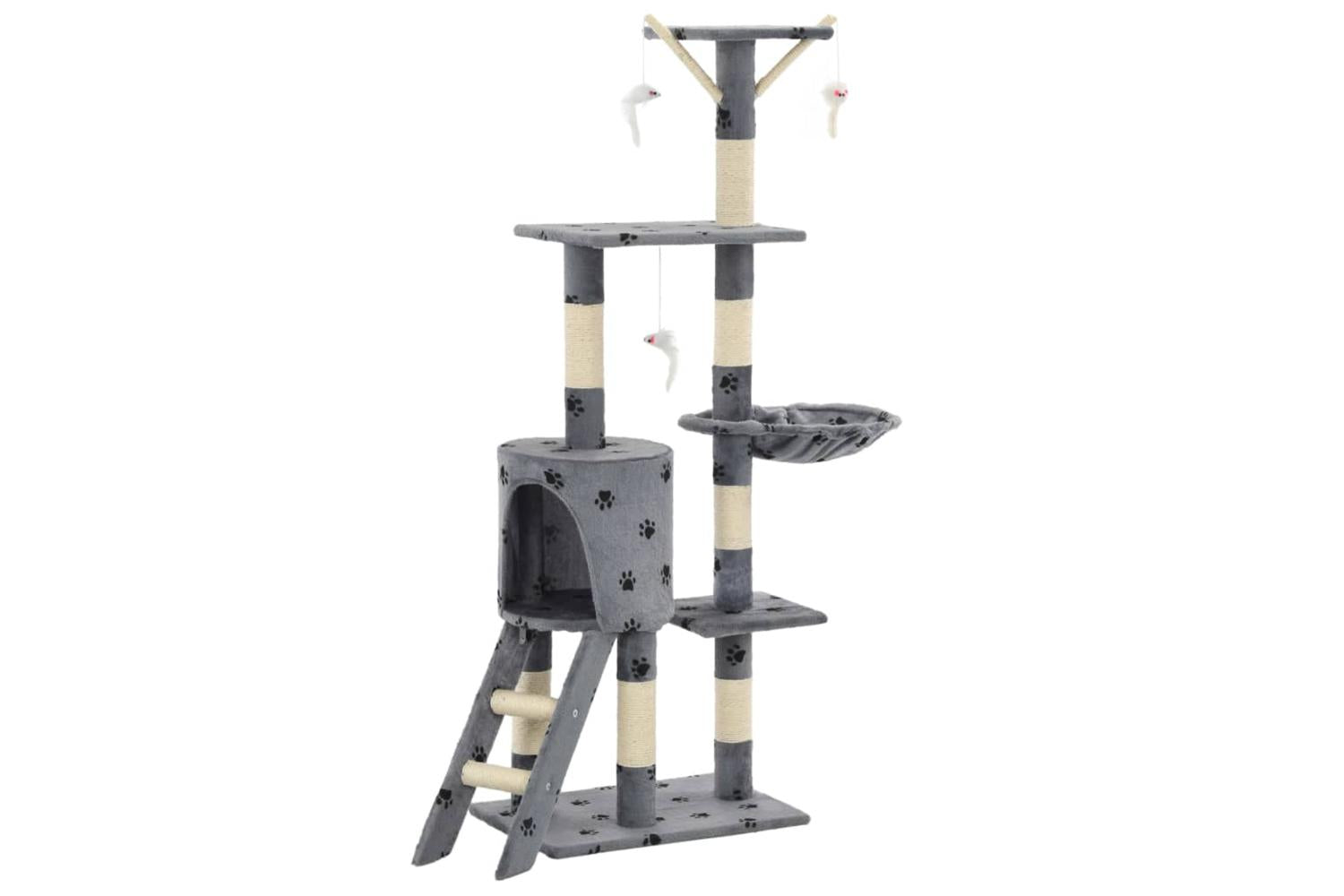 Cat Tree With Sisal Scratching Posts 138 Cm Grey Paw Prints-2