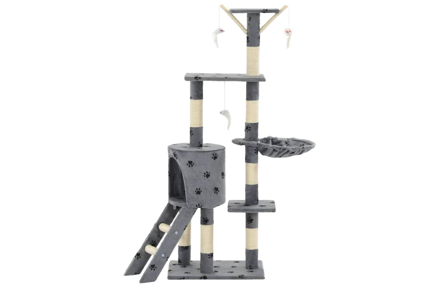Cat Tree With Sisal Scratching Posts 138 Cm Grey Paw Prints-3