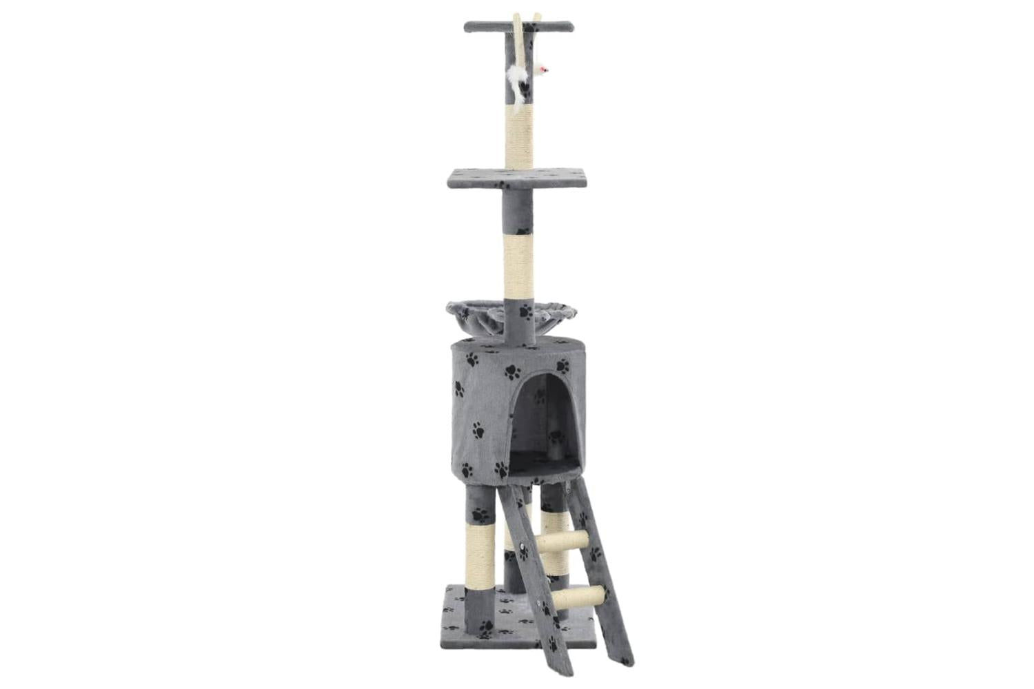 Cat Tree With Sisal Scratching Posts 138 Cm Grey Paw Prints-4