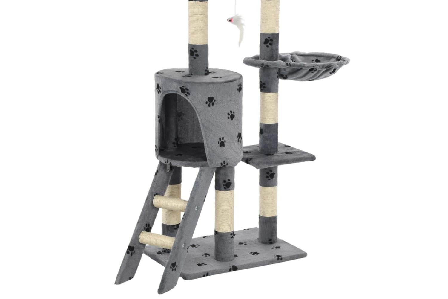 Cat Tree With Sisal Scratching Posts 138 Cm Grey Paw Prints-8