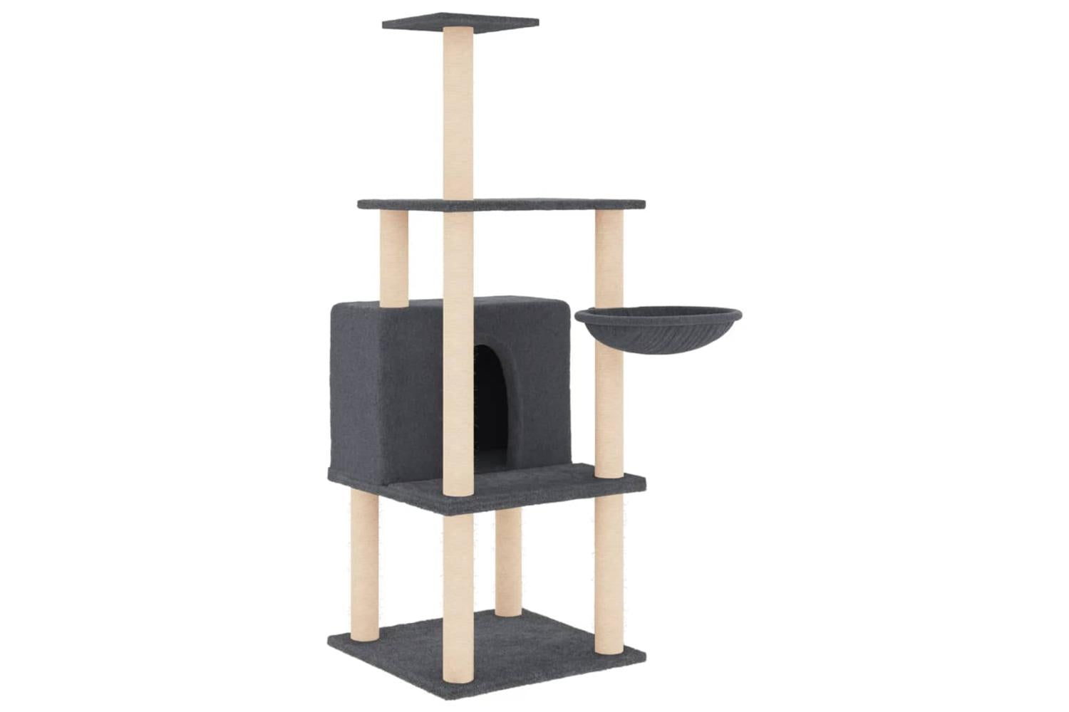 Cat Tree With Sisal Scratching Posts Dark Grey 132 Cm-2