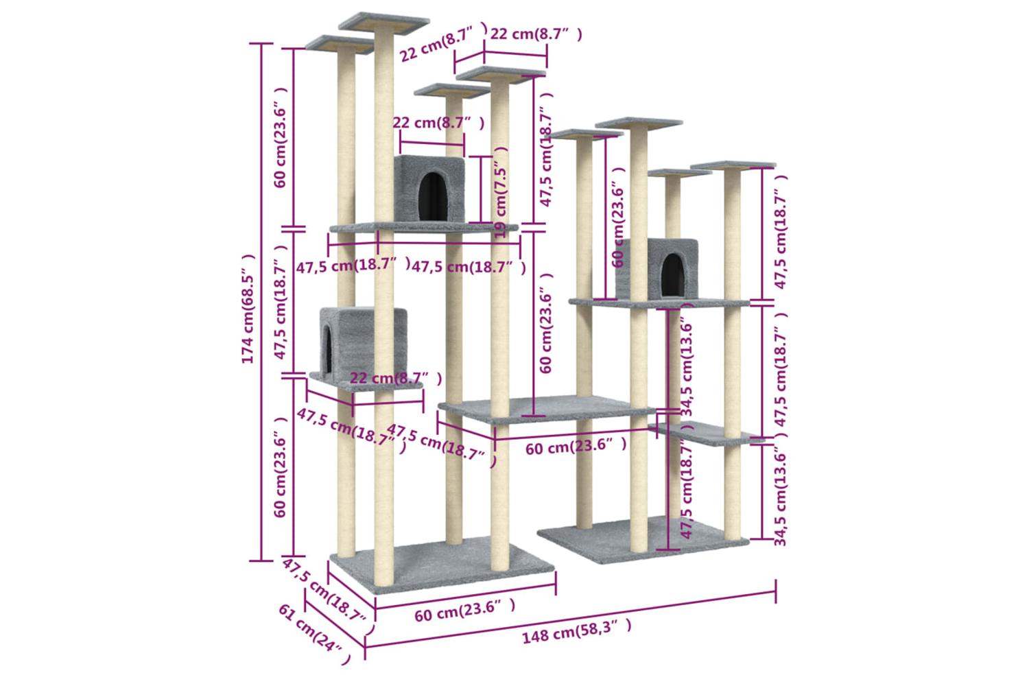 Cat Tree With Sisal Scratching Posts Light Grey 174 Cm-8