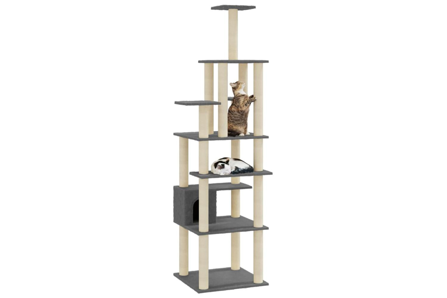 Cat Tree With Sisal Scratching Posts Dark Grey 183 Cm-3